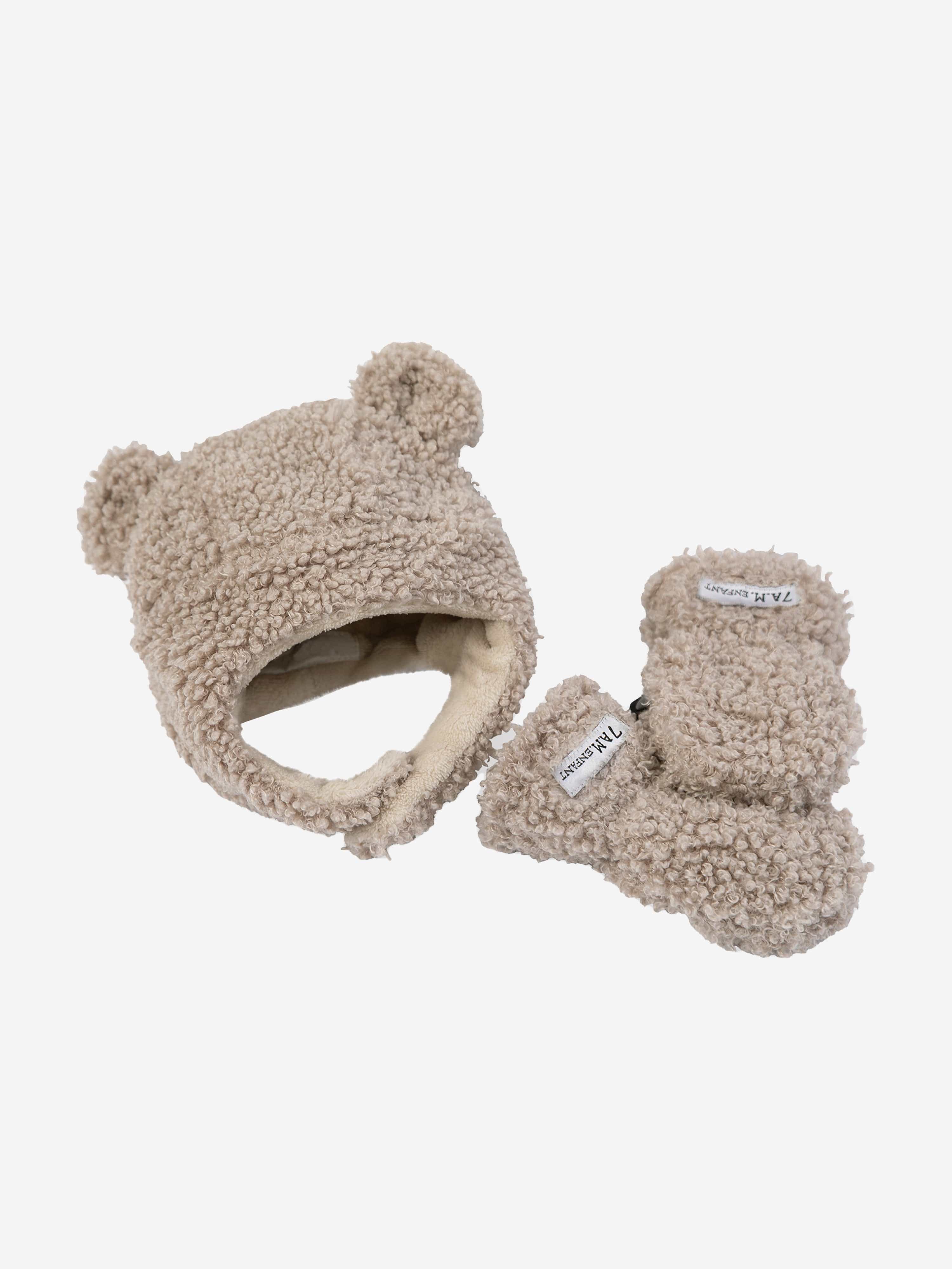 7AM Enfant Baby Hat & Mittens Set-Teddy in Beige Cheap Pice Wholesale Pice