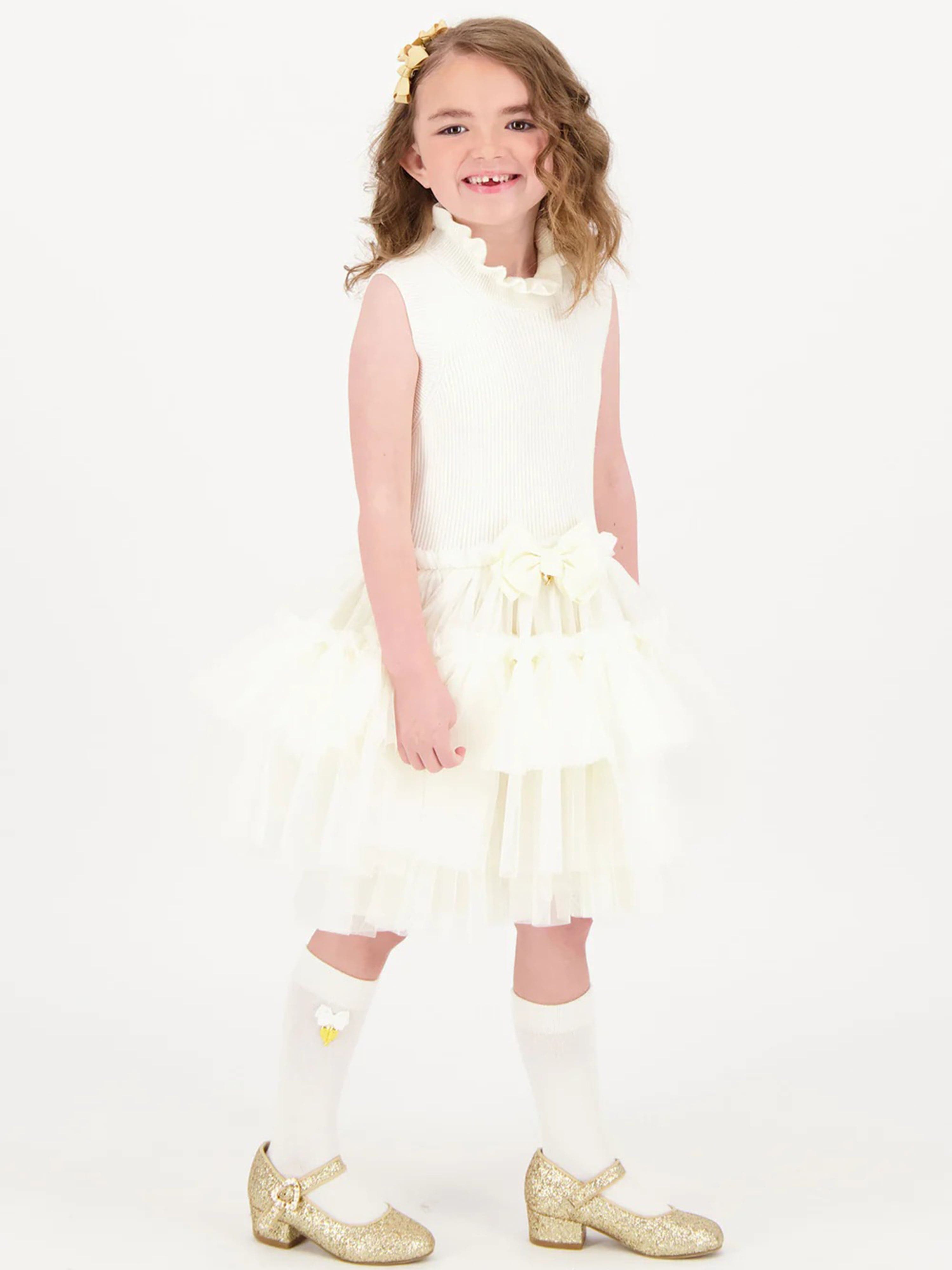 Angels Face Girls Eunice Sleeveless Knit With Tulle Dress in Ivory Clearance Latest