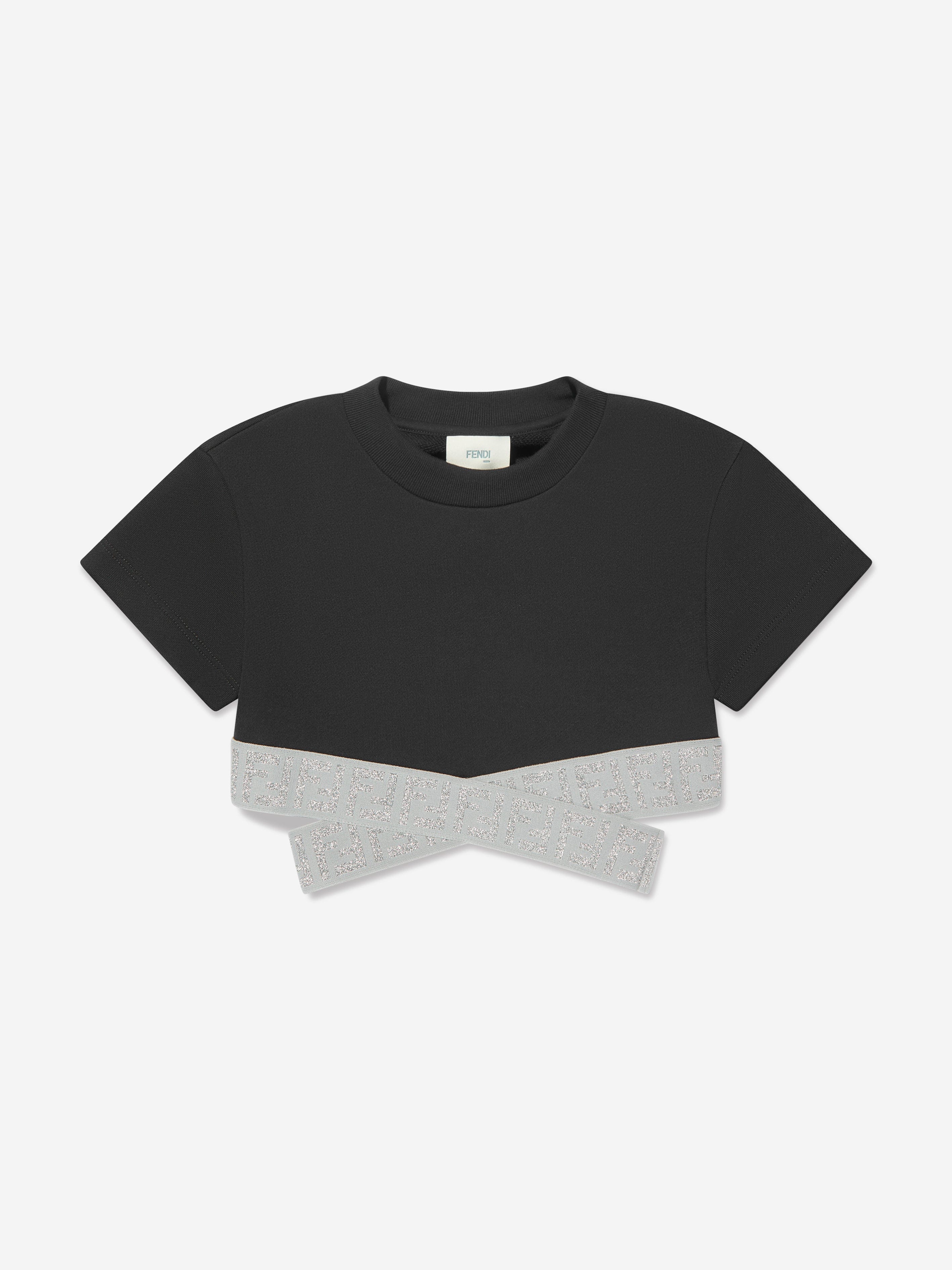 Fendi Girls Cropped FF Logo Top in Black Free Shipping Release Dates