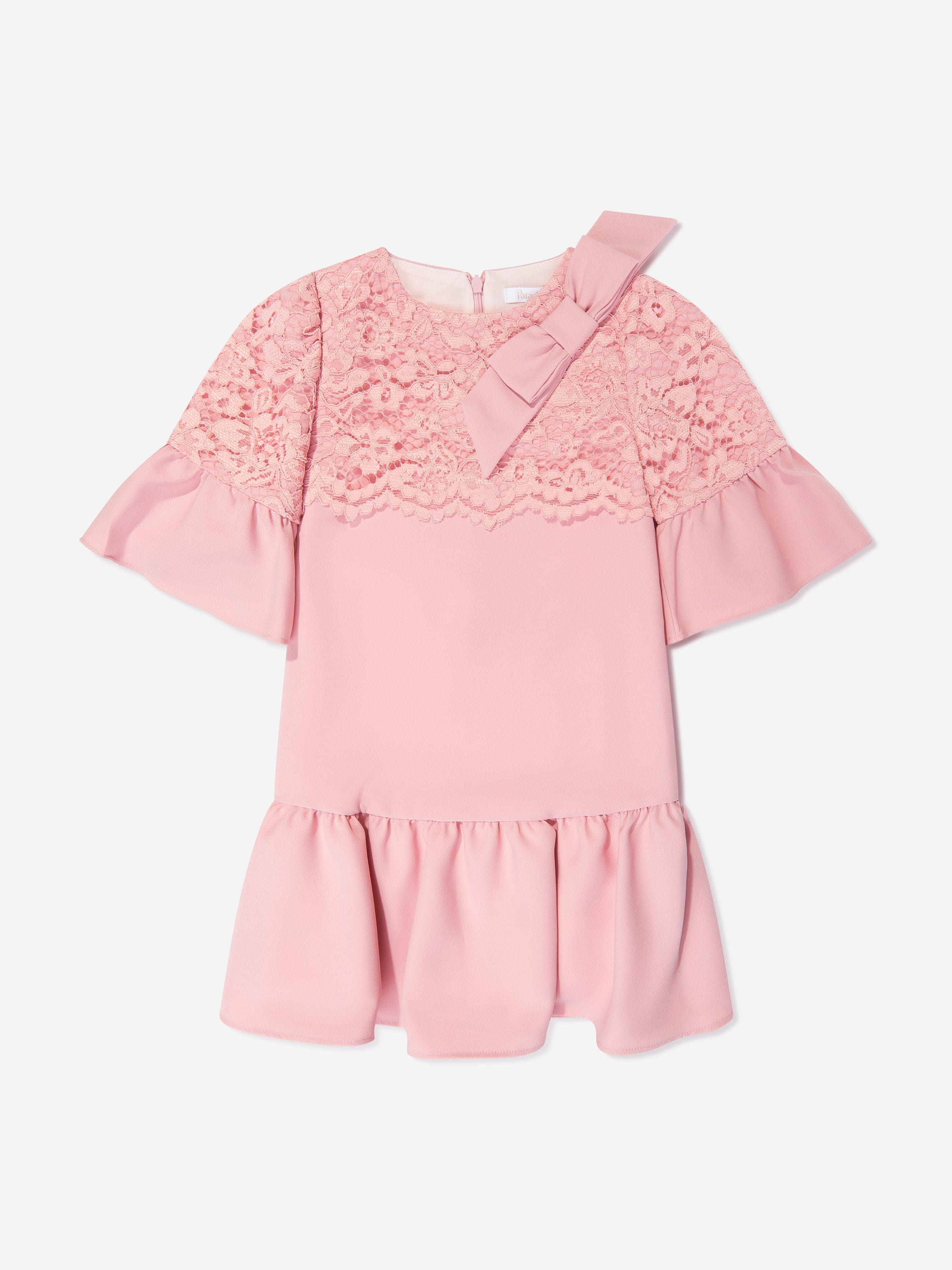 Patachou Girls Crepe and Lace Dress in Pink Browse Cheap Online
