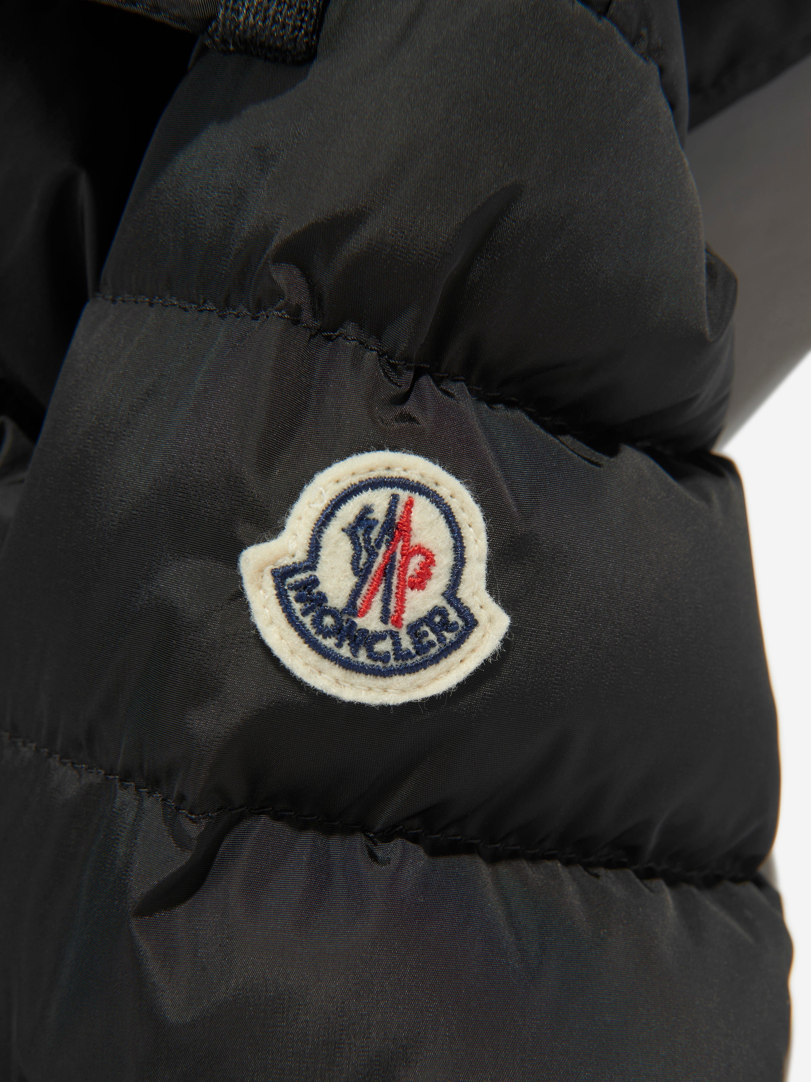 Moncler Enfant Girls Down Padded Charpal Long Coat in Black Authentic For Sale