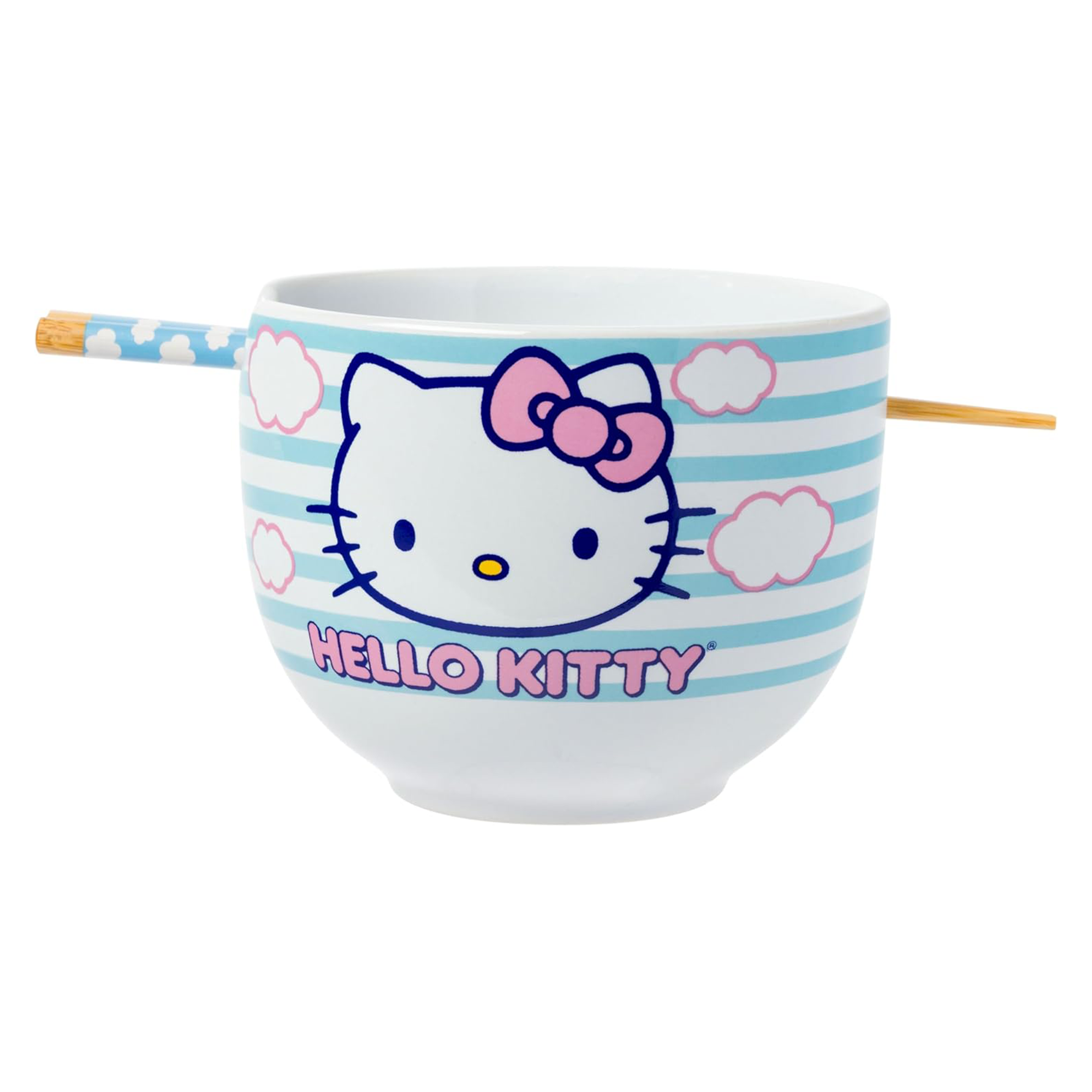 Hello Kitty Ceramic Ramen Bowl and Chopstick Set (Clouds) Free Shipping Pices