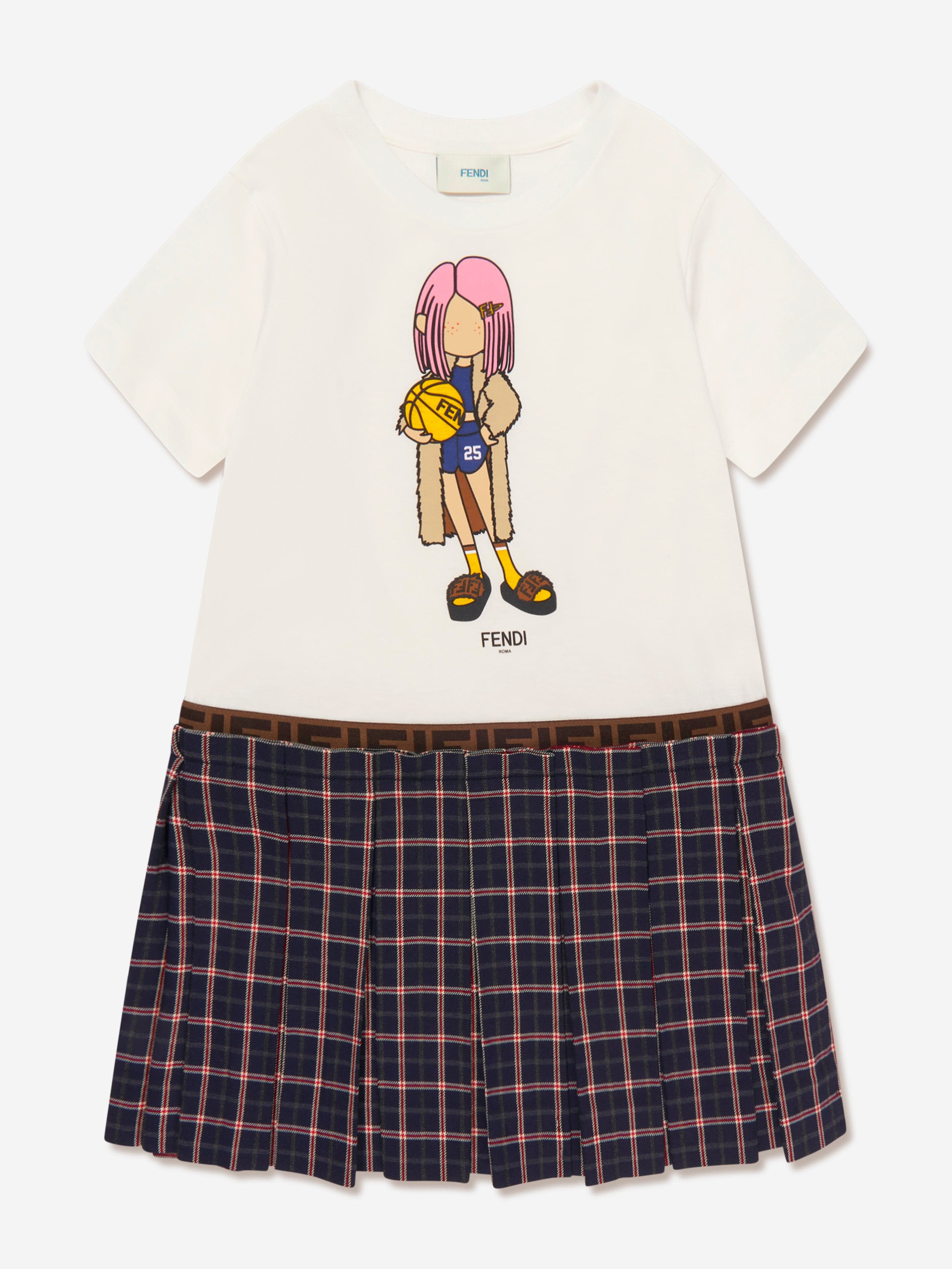 Fendi Girls 2 In 1 Tartan Skirt Dress 2025 New Sale Online