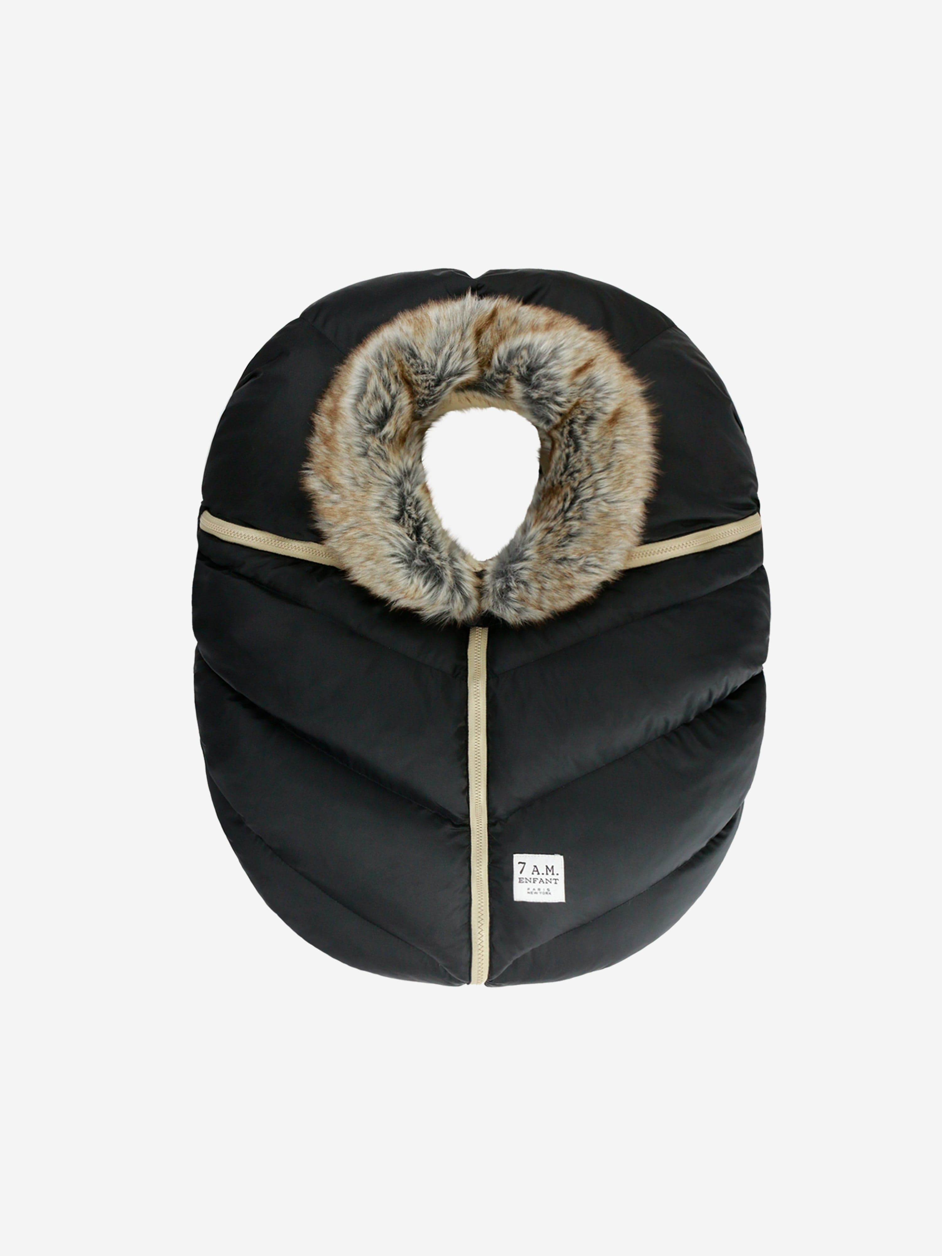 7AM Enfant Baby Car Seat Cocoon Faux Fur-Tundra in Black With Credit Card