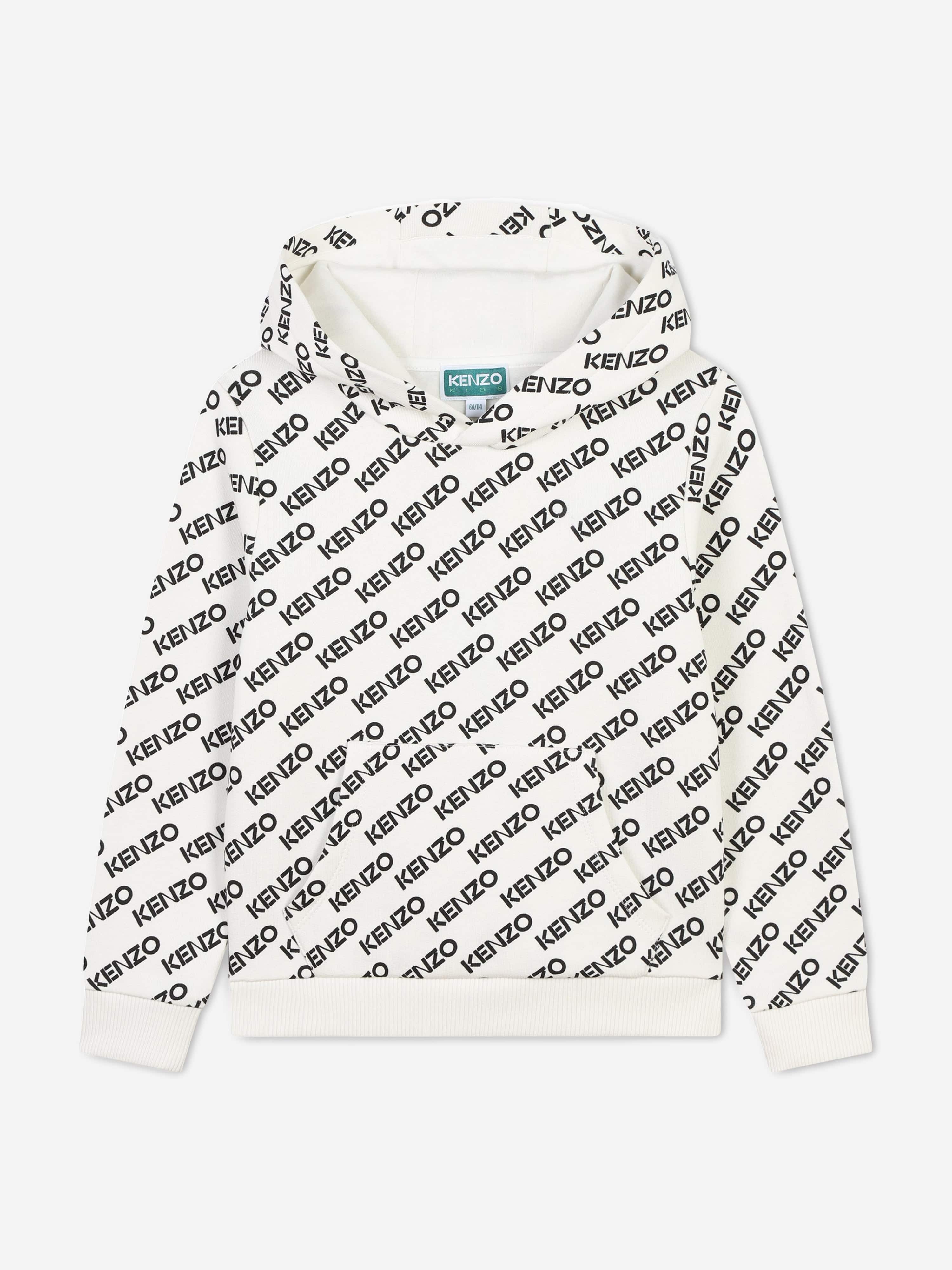 KENZO Kids Logo Print Hoodie in Ivory Discount Free Shipping