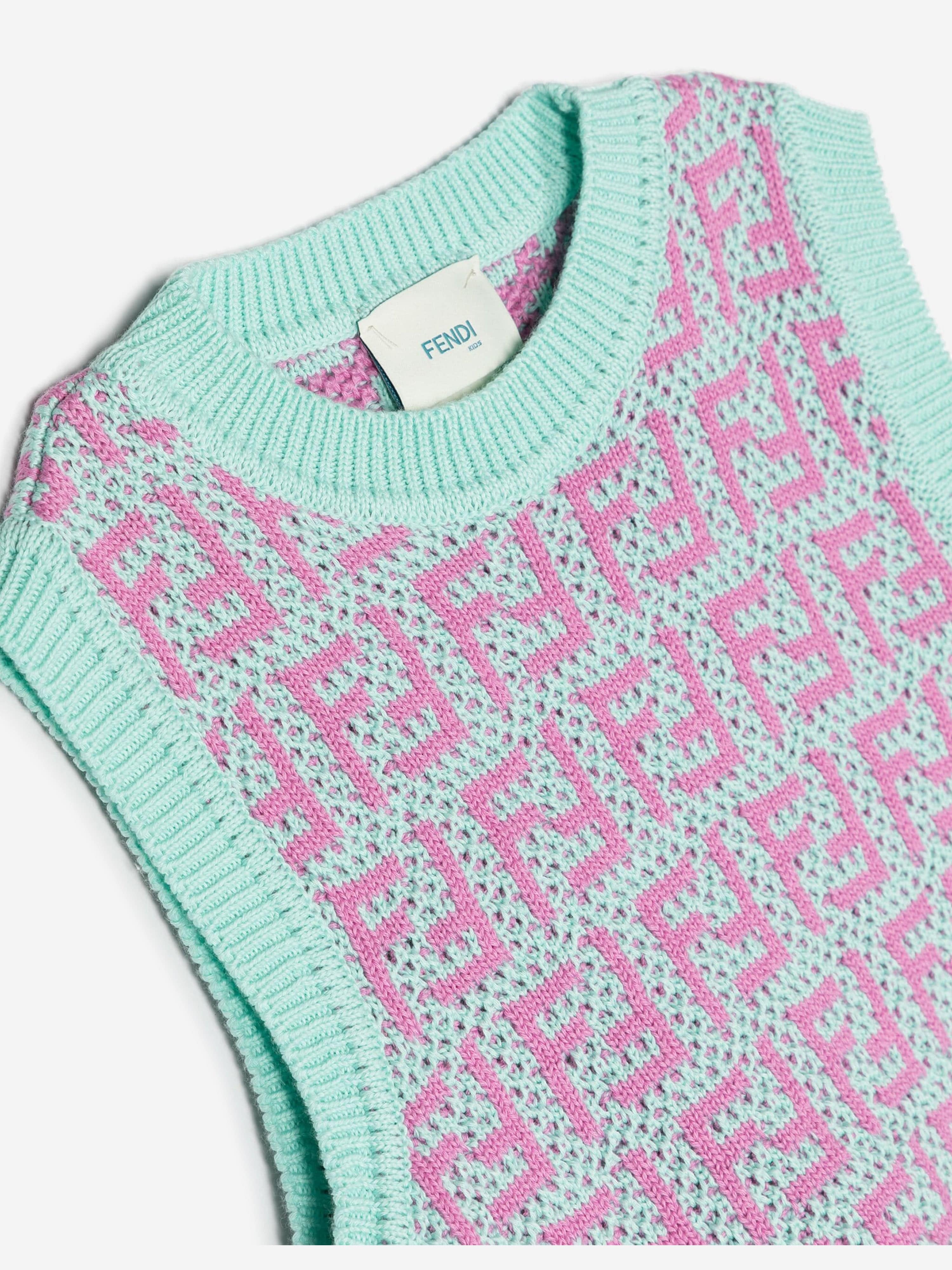 Fendi Girls Crochet Knit Sweater Vest in Multicolour Clearance For Nice