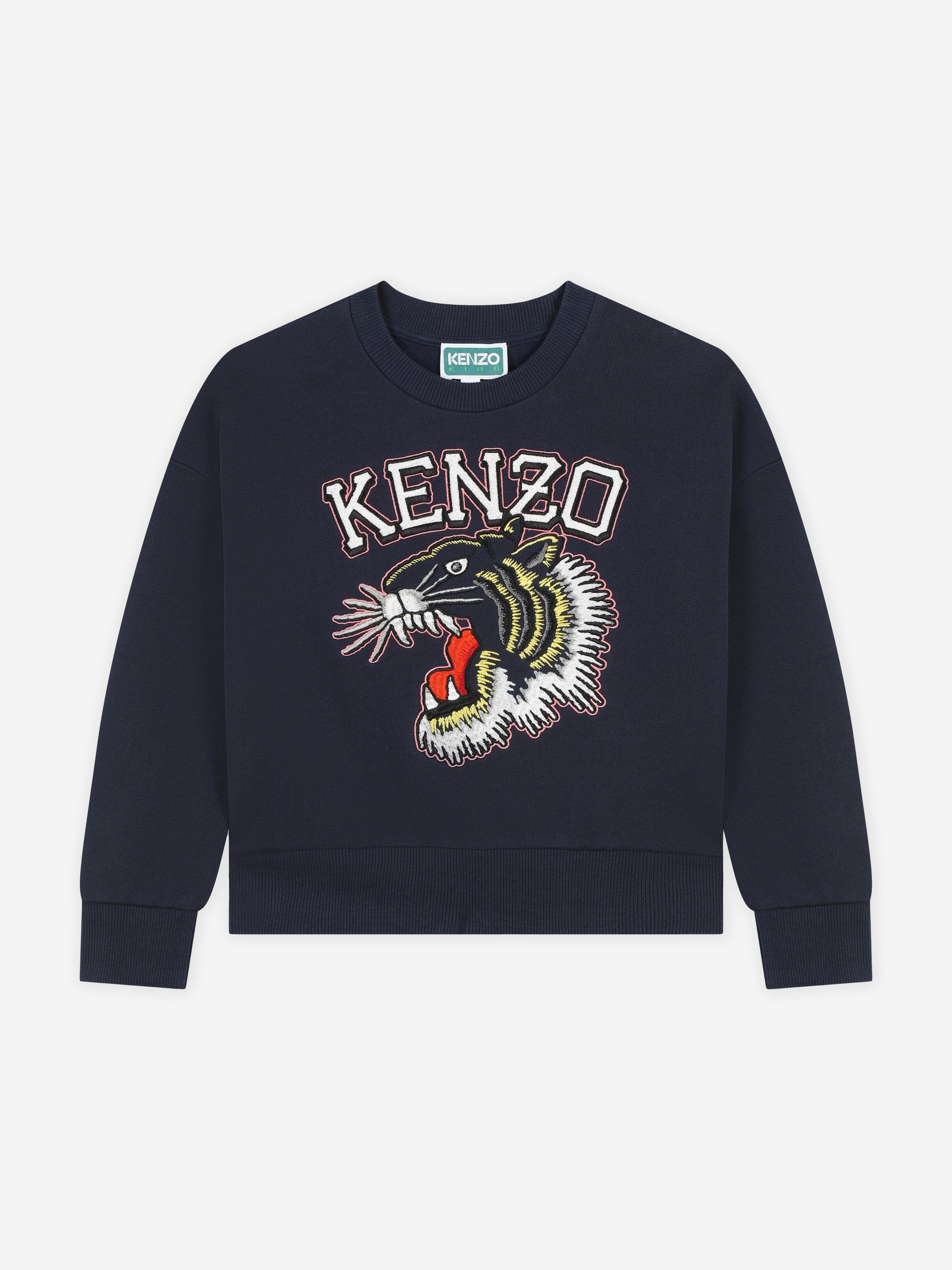 KENZO Girls Tiger Logo Sweatshirt in Navy Clearance Amazon