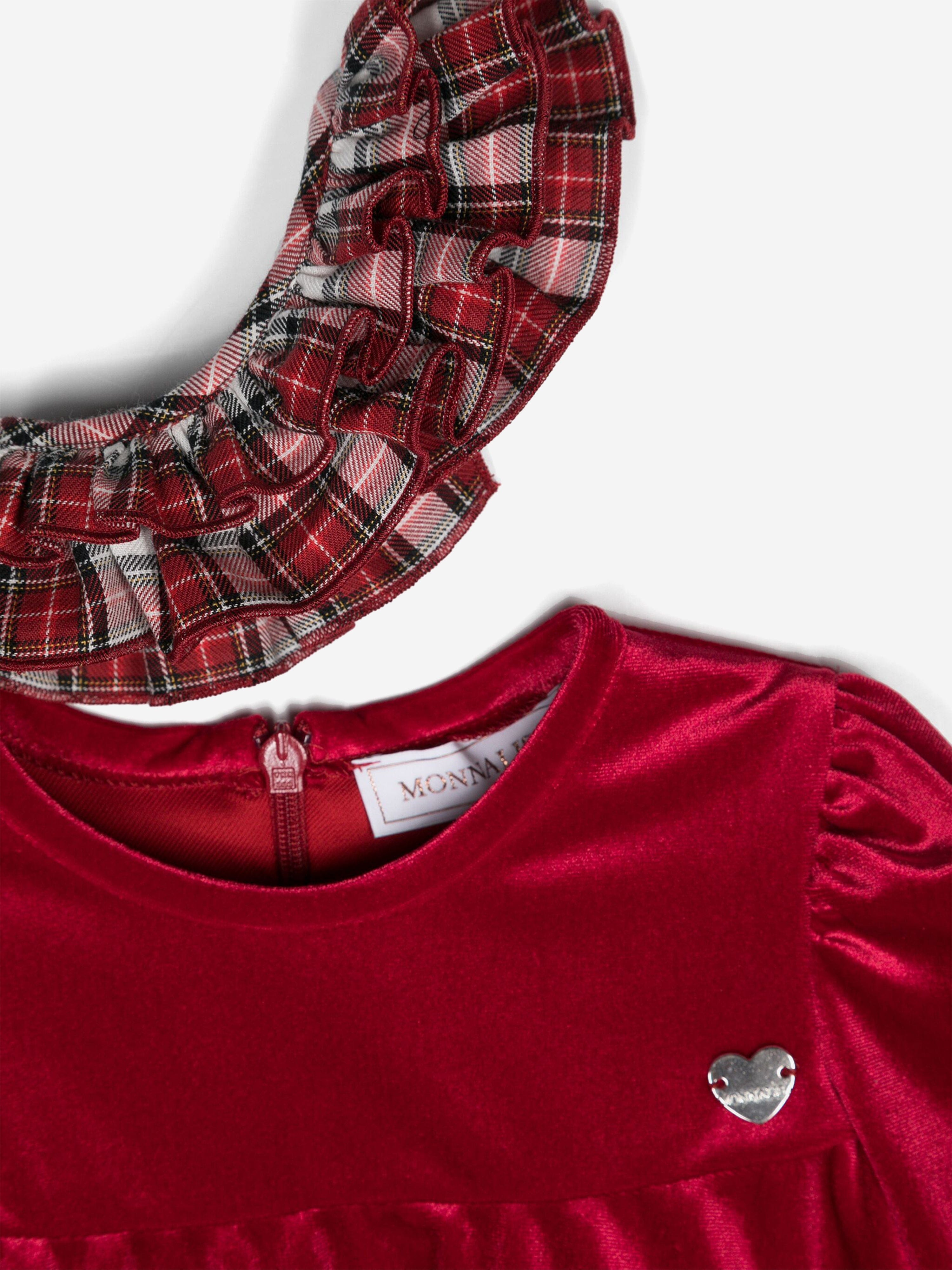Monnalisa Baby Girls Dress With Tartan Collar in Red Free Shipping Fast Delivery