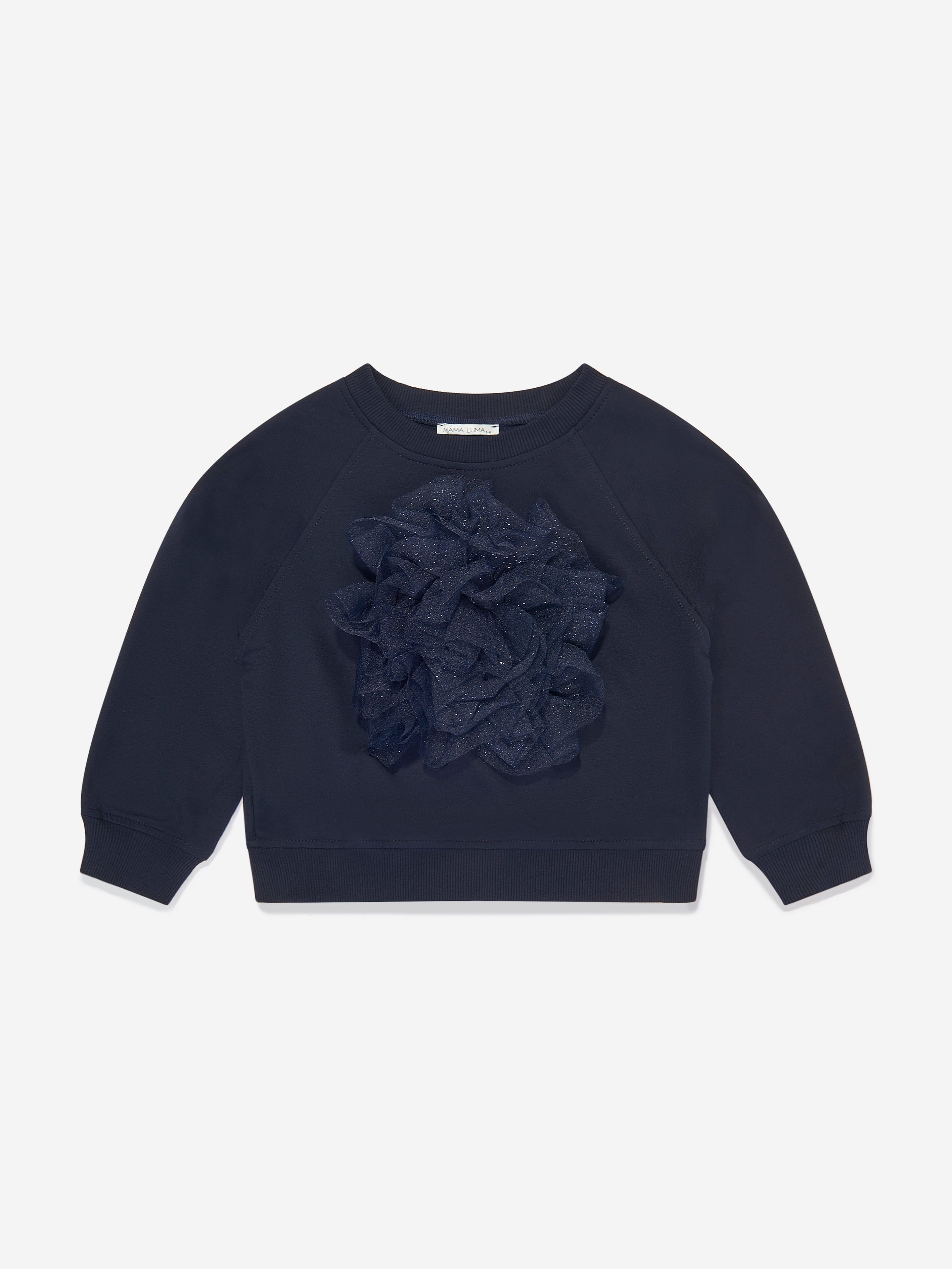 Mama Luma Girls Organza Flower Sweatshirt in Navy Cheap Geniue Stockist