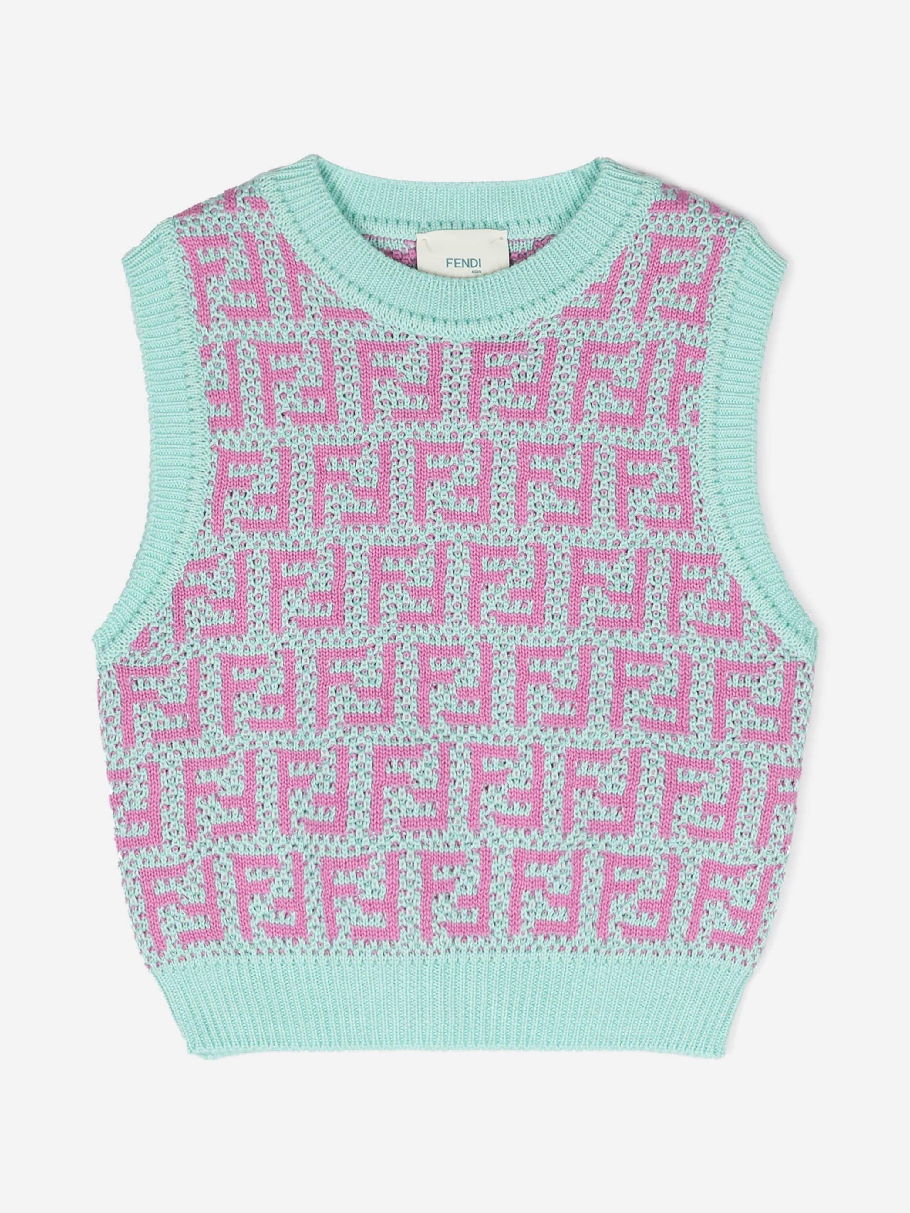Fendi Girls Crochet Knit Sweater Vest in Multicolour Clearance For Nice