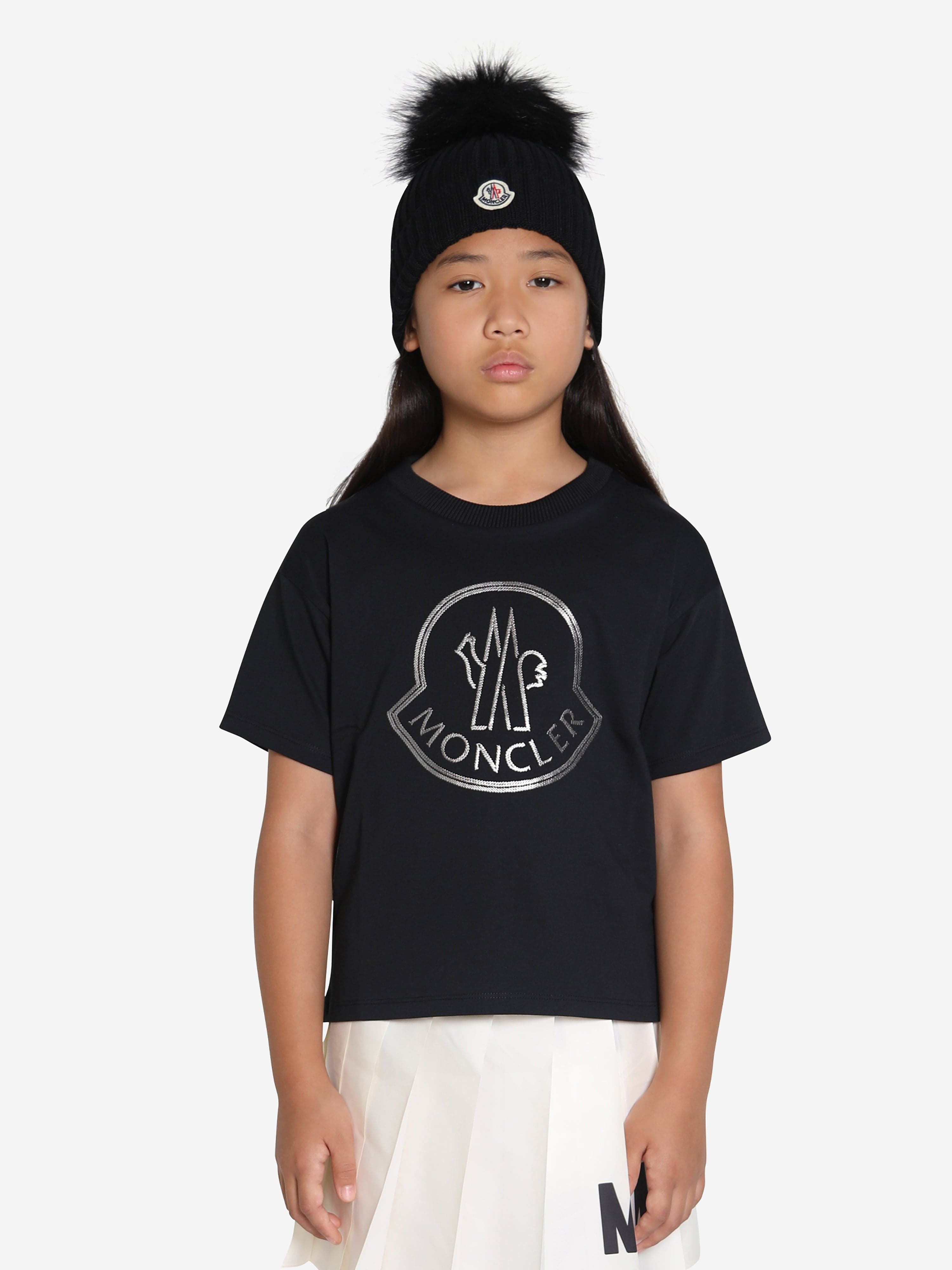 Moncler Enfant Girls Logo Print T-Shirt in Black Cheap Sale New Arrival