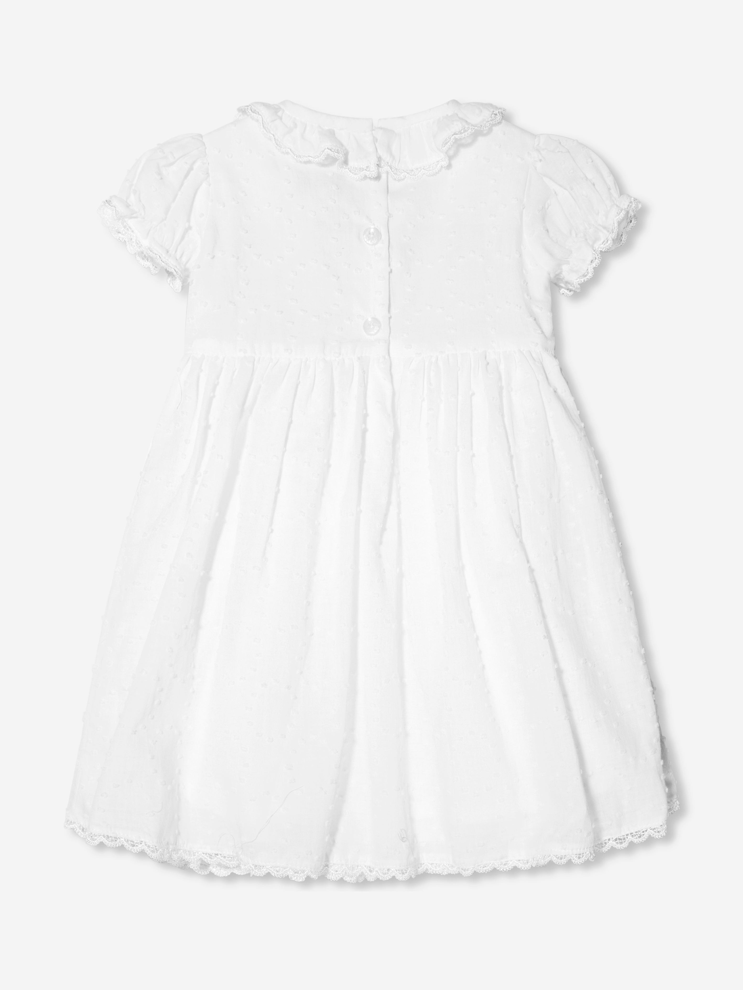 Rachel Riley Baby Girls Swiss Dot Smocked Dress And Bloomers in Ivory Discount Manchester