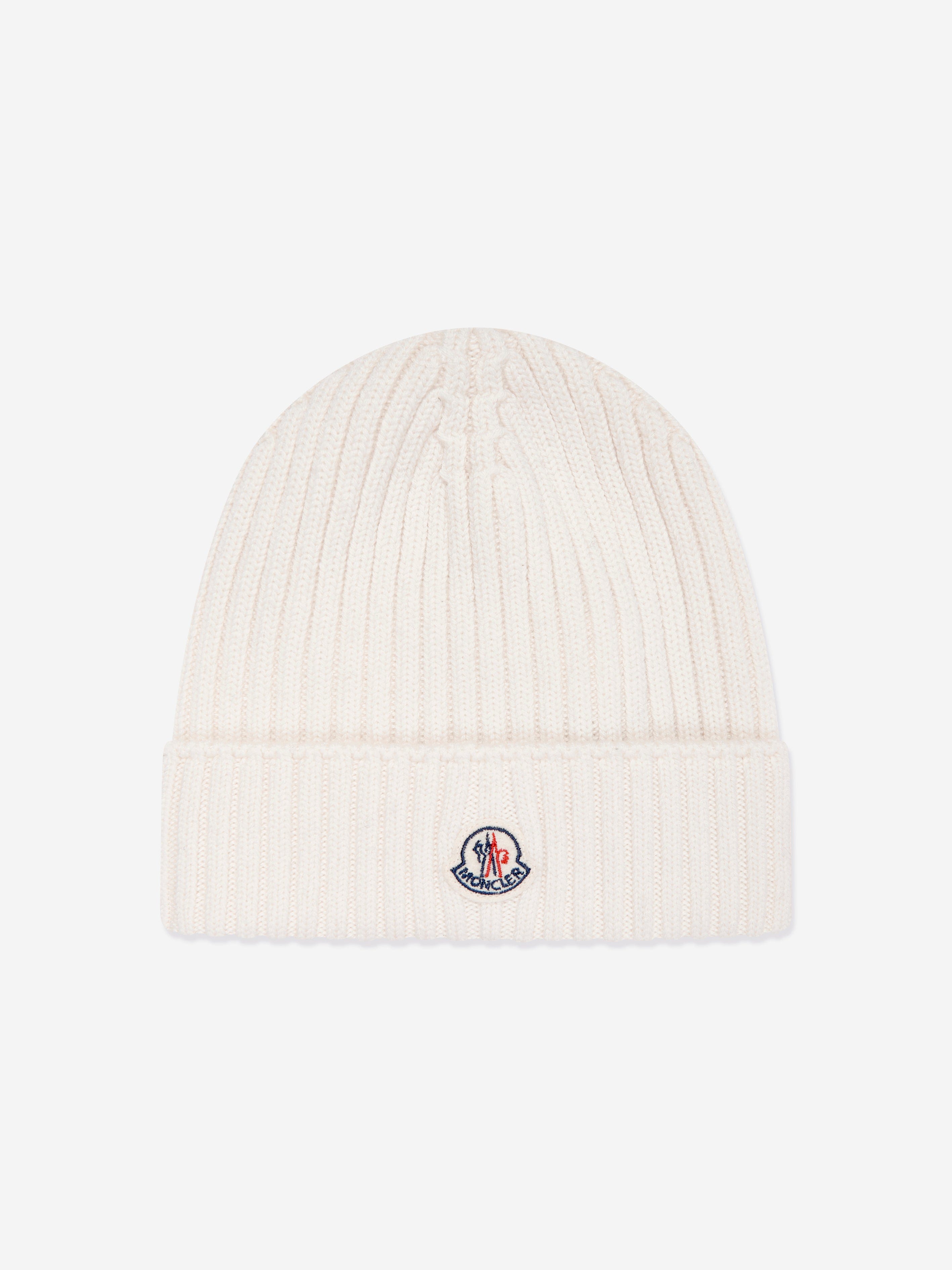Moncler Enfant Girls Wool Beanie Hat in Ivory Online Online For Sale