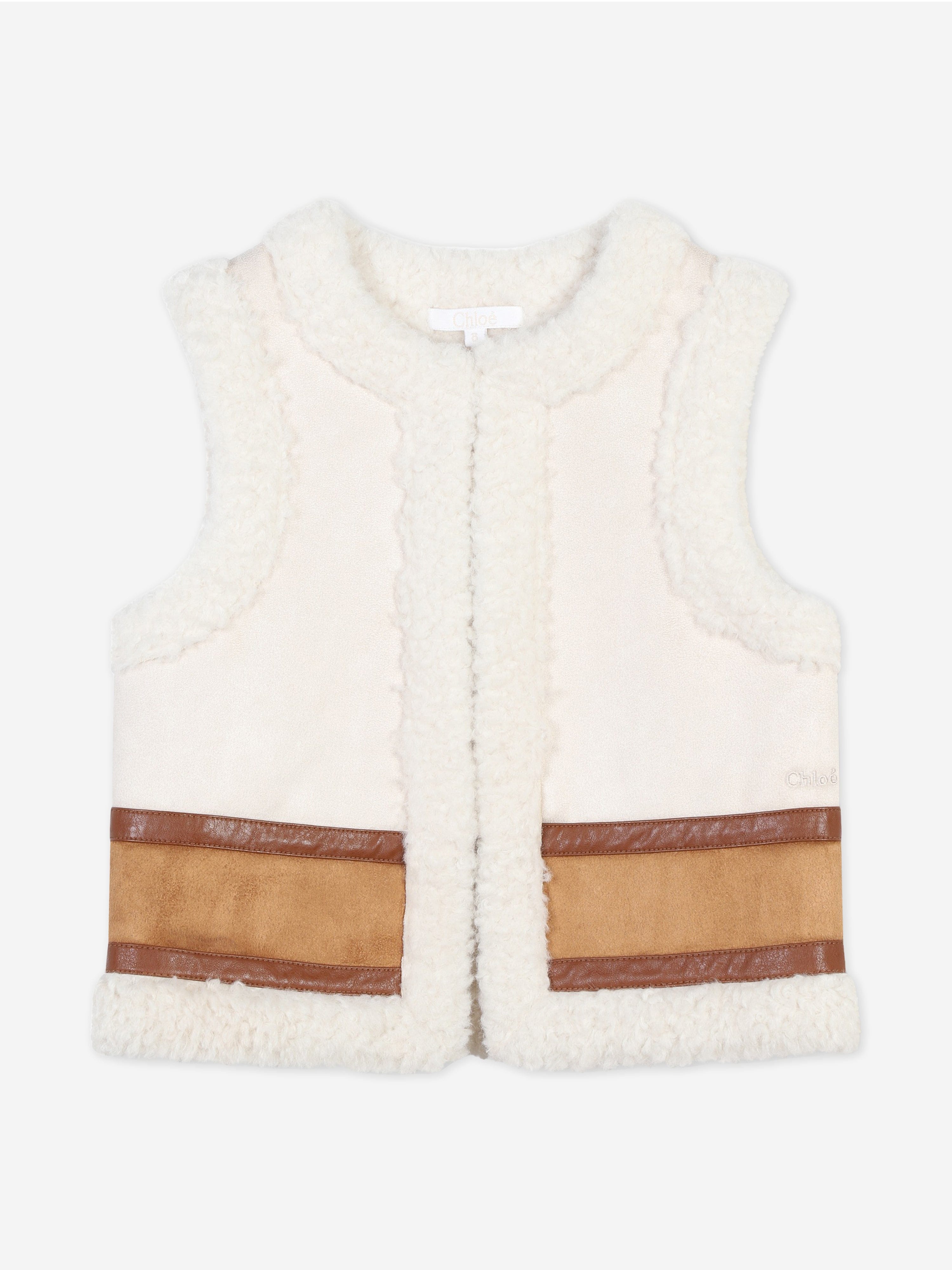 Chlo¨¦ Girls Two-Tone Shearling Gilet in Brown Best Wholesale Cheap Pice