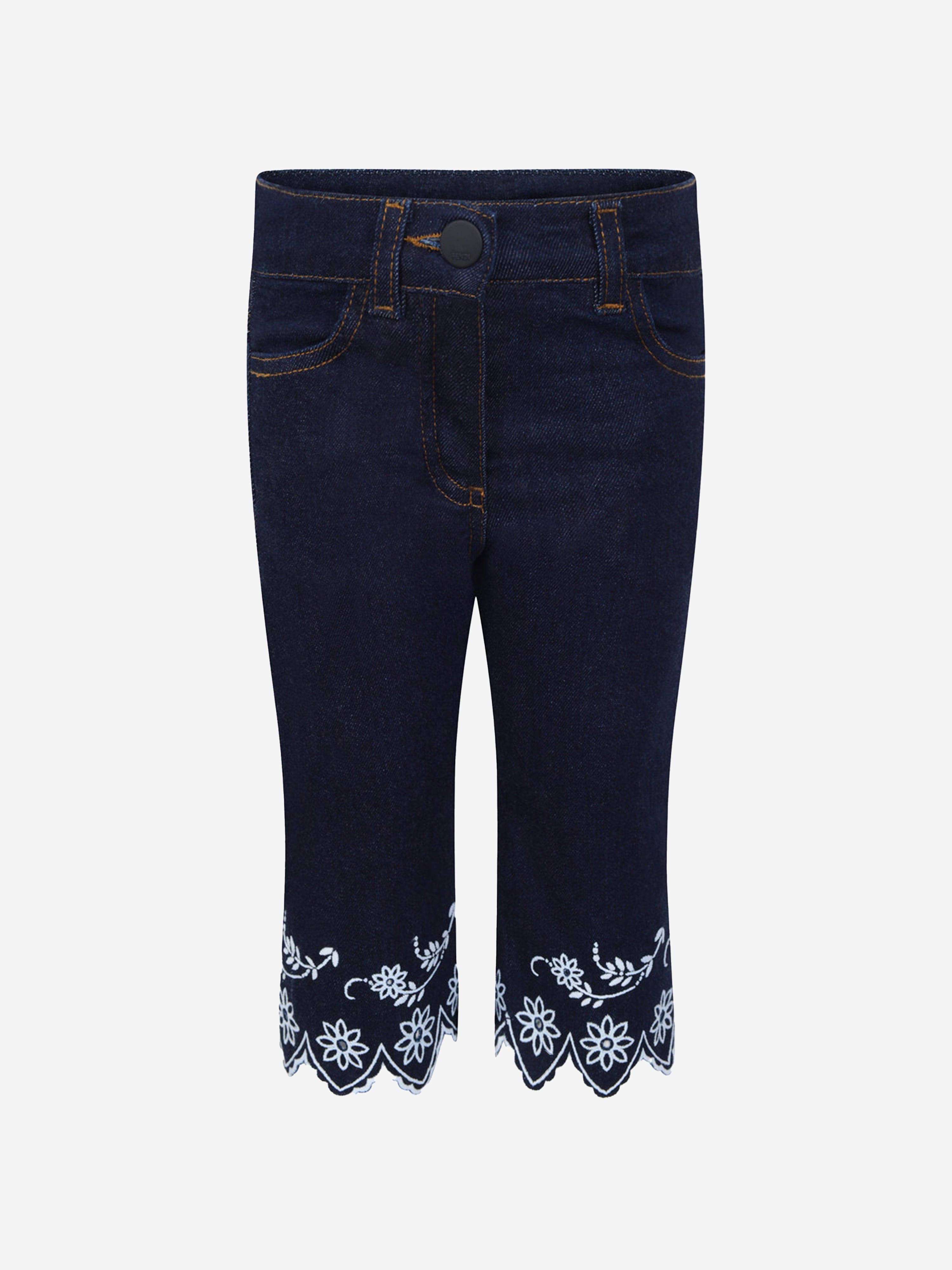 Fendi Baby Girls Denim Embroidered Jeans Sale Online Cheap
