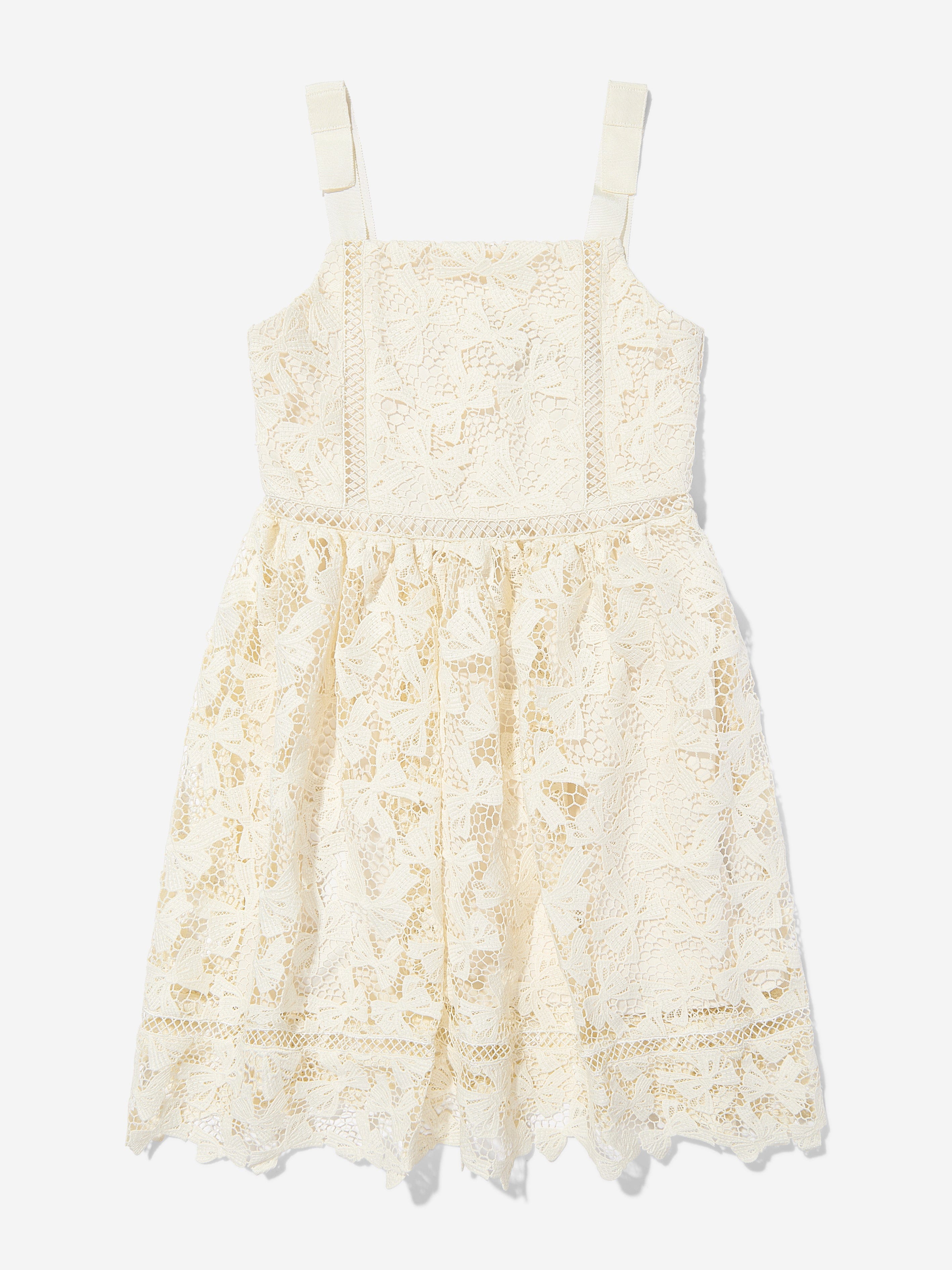 Girls Bow Lace Dress in White Geniue Stockist Cheap Pice