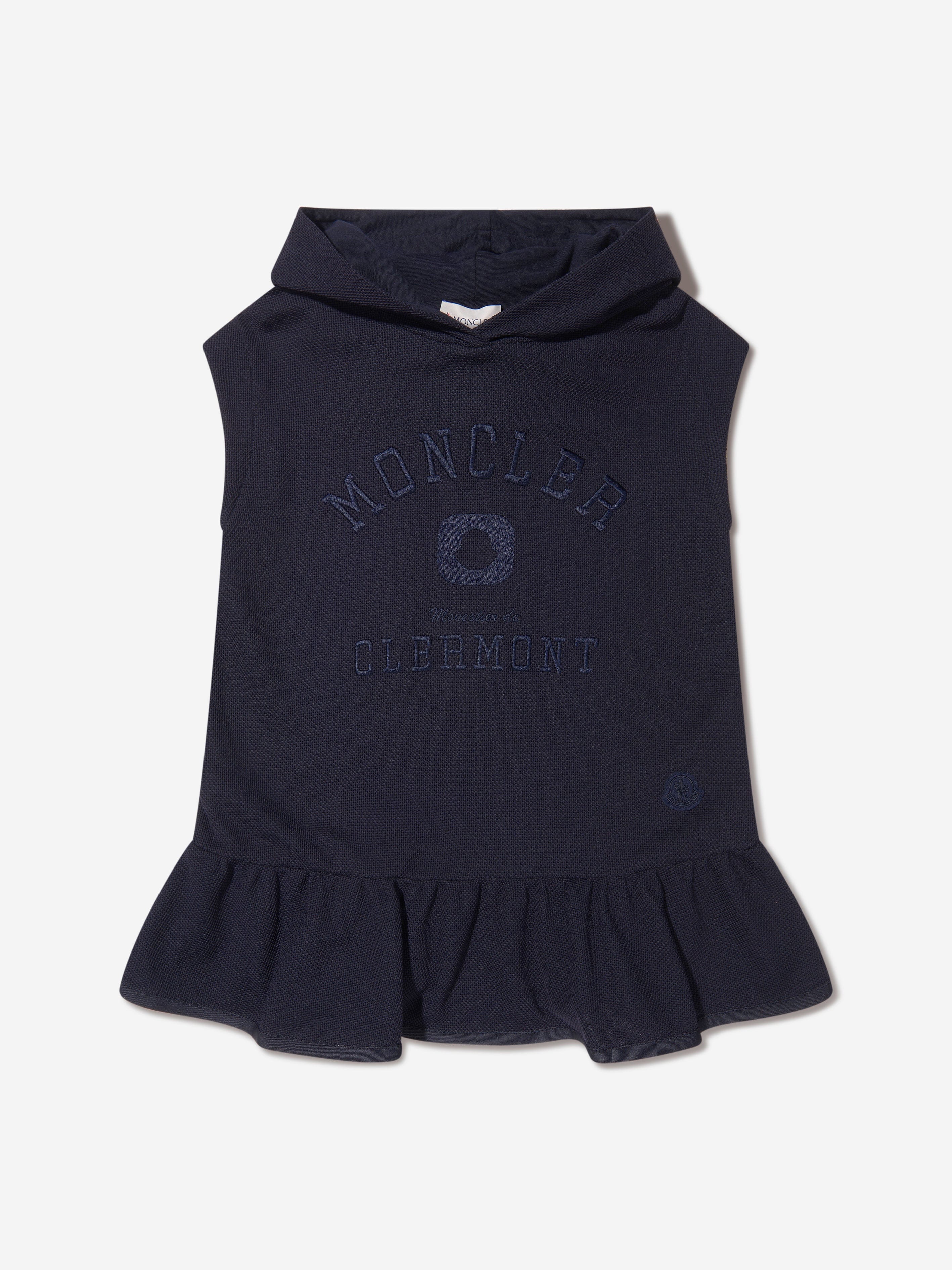 Moncler Enfant Girls Sleeveless Hooded Dress in Navy High Quality For Sale