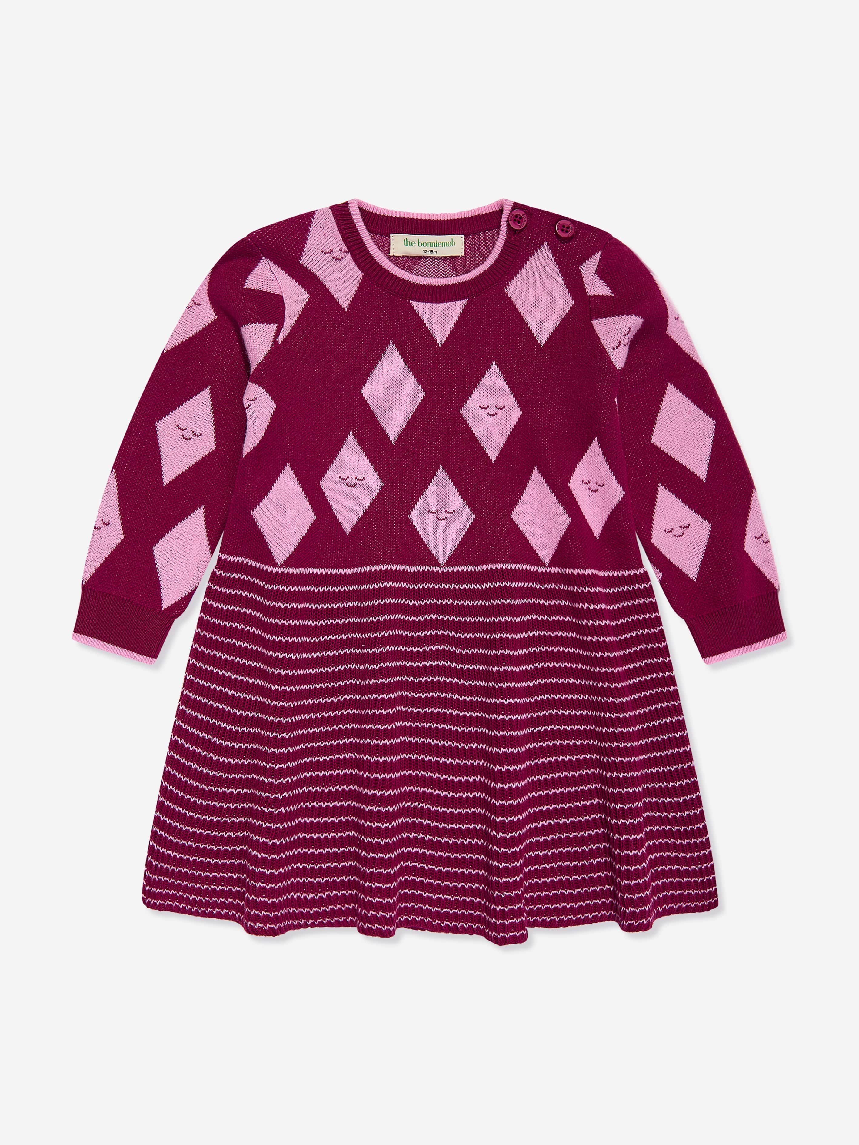 The Bonnie Mob Girls Auburn Diamond Knit Dress in Purple Discount Low Cost