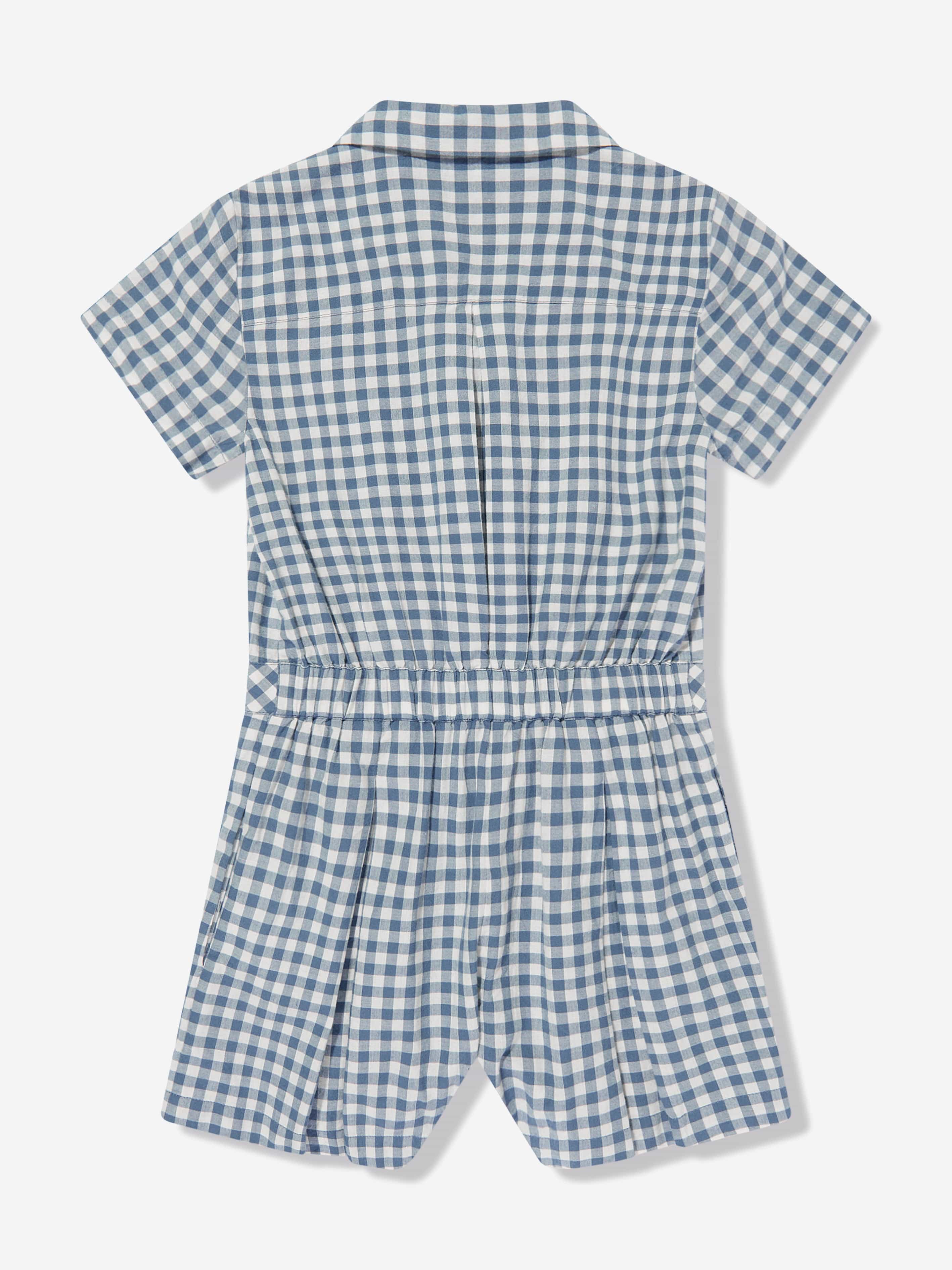 Ralph Lauren Girls Gingham Playsuit in Blue Sale Best