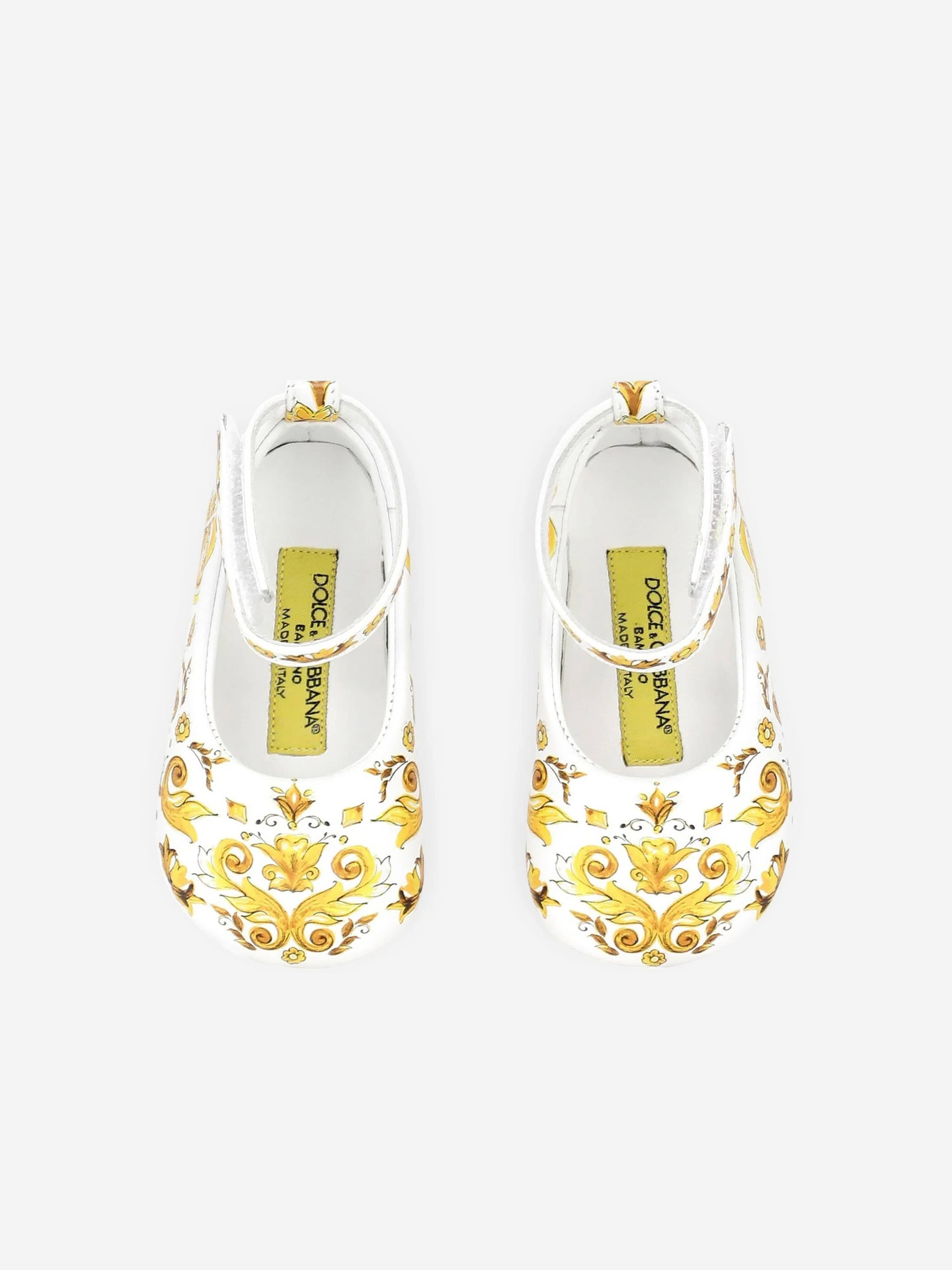 Dolce & Gabbana Baby Girls Leather Maiolica Pre-Walkers in Yellow Order Online