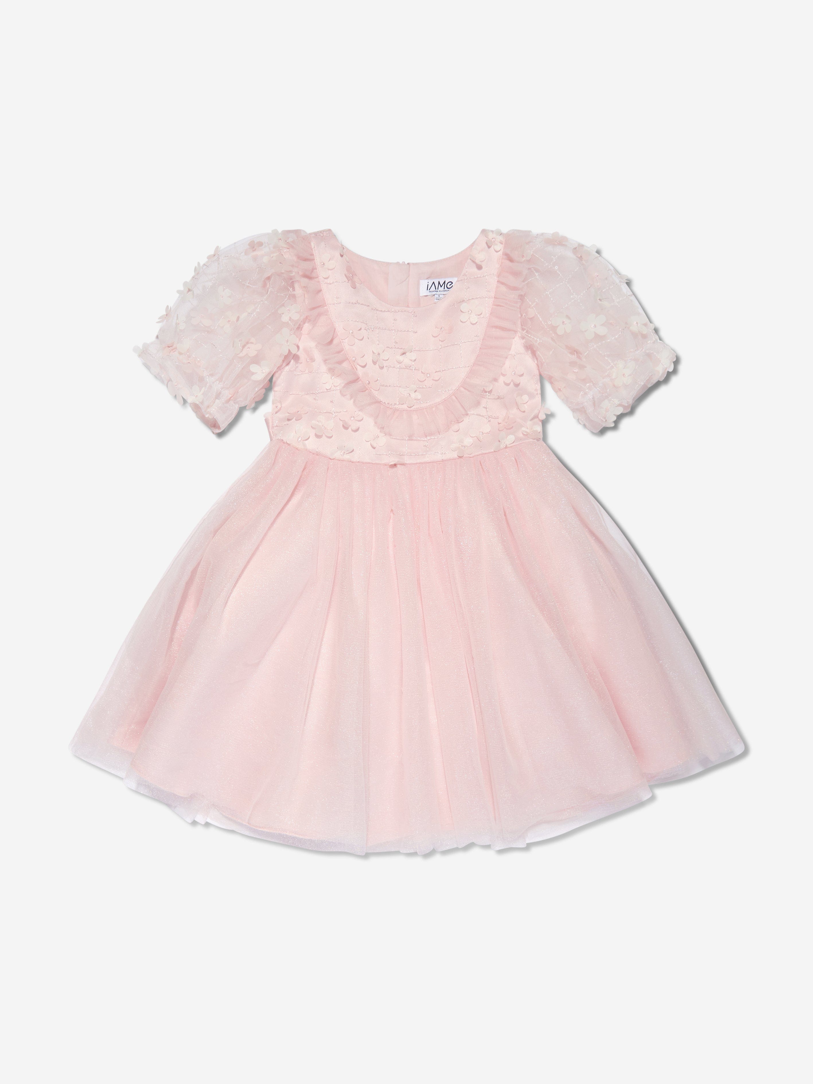 iAMe Girls Short Sleeve Embroidered Dress in Pink Outlet Original