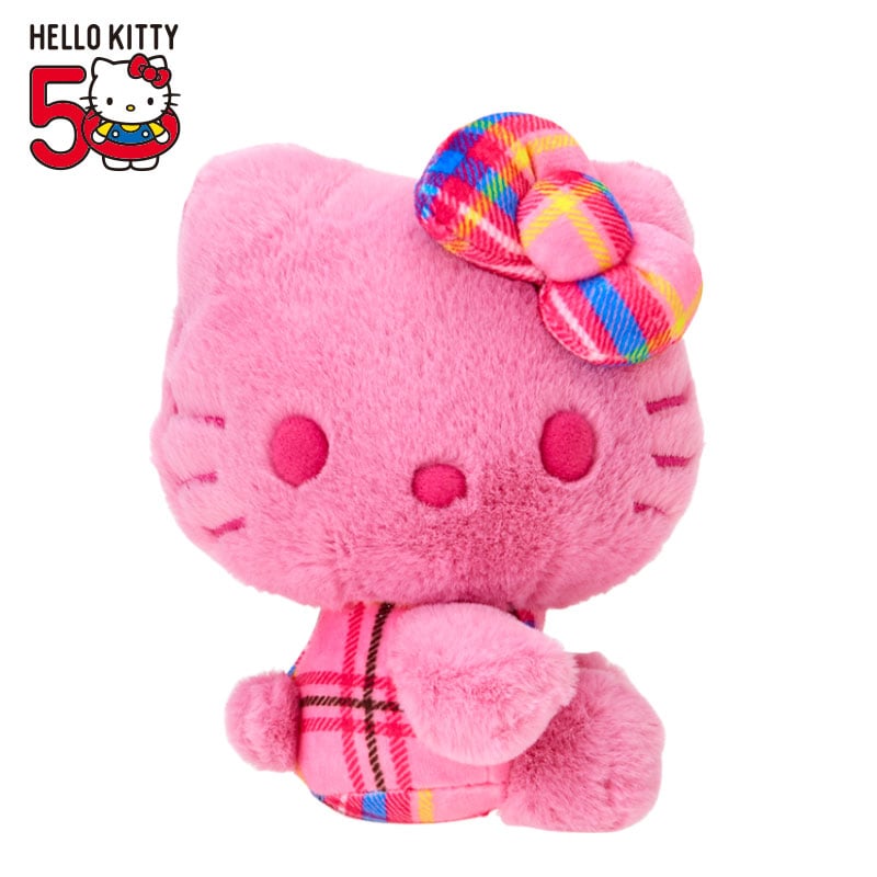 Hello Kitty 50th Anniv. Plush Mascot (Pink Tartan) Original Online