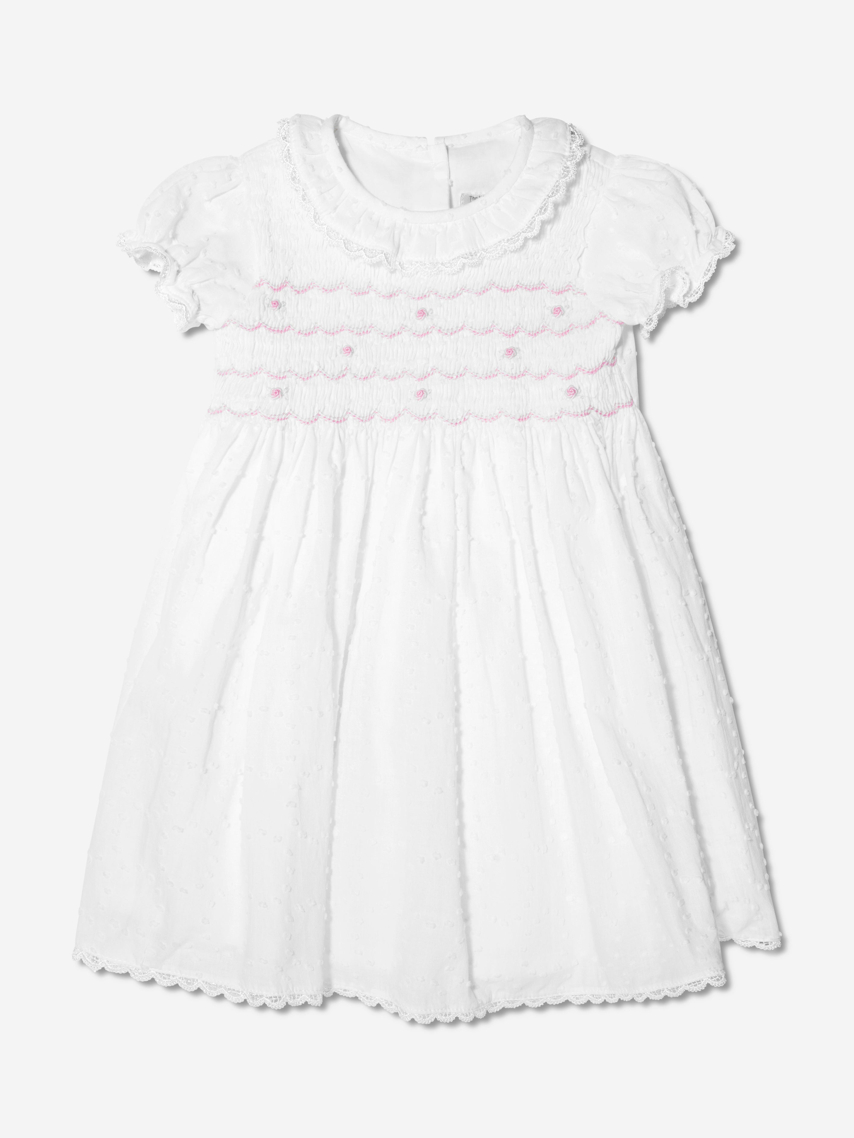 Rachel Riley Baby Girls Swiss Dot Smocked Dress And Bloomers in Ivory Discount Manchester