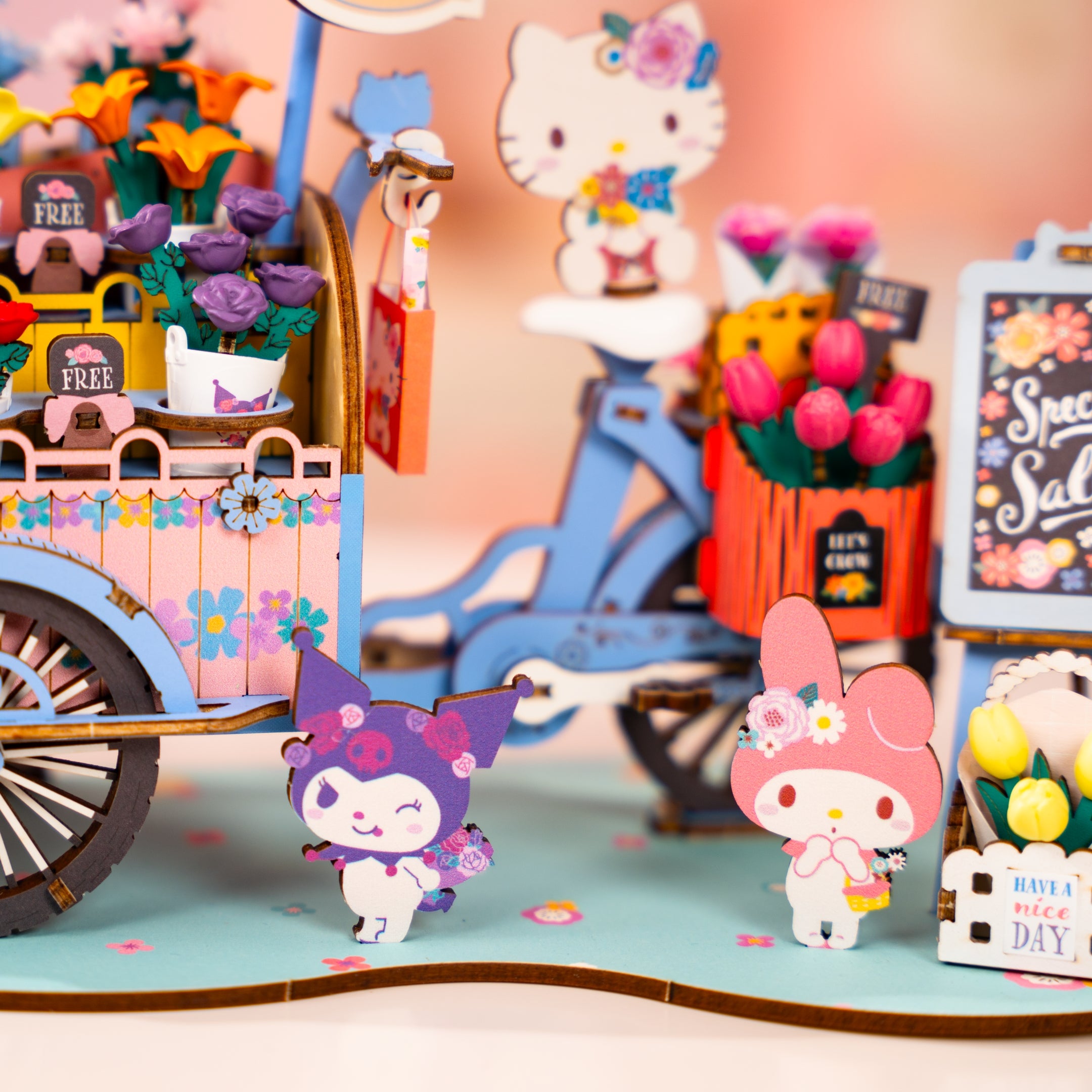 Hello Kitty and Friends Flower Cart 3D Wooden Puzzle Cheap Pices Authentic