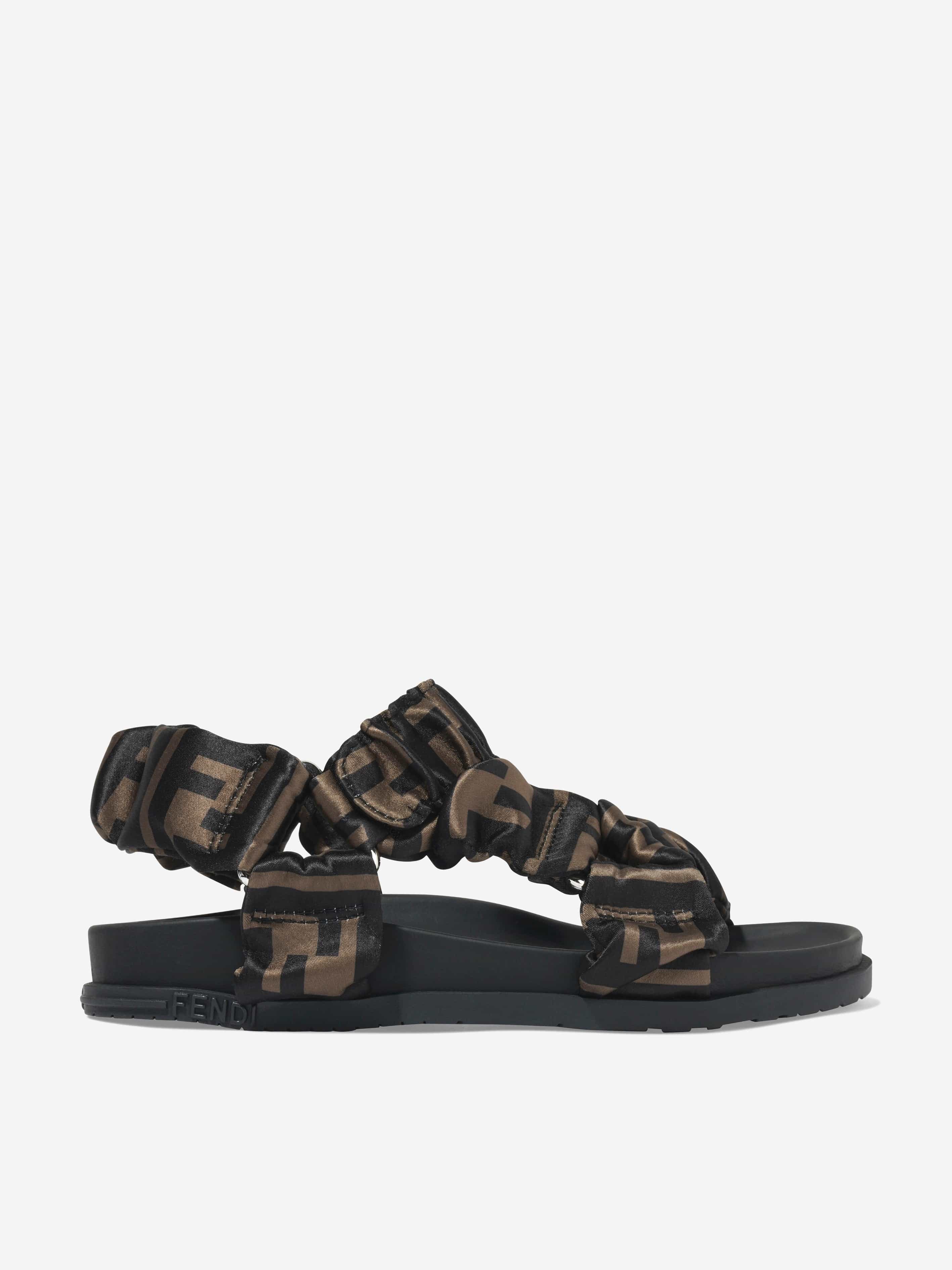 Fendi Kids FF Logo Sandals in Brown Buy Cheap Newest