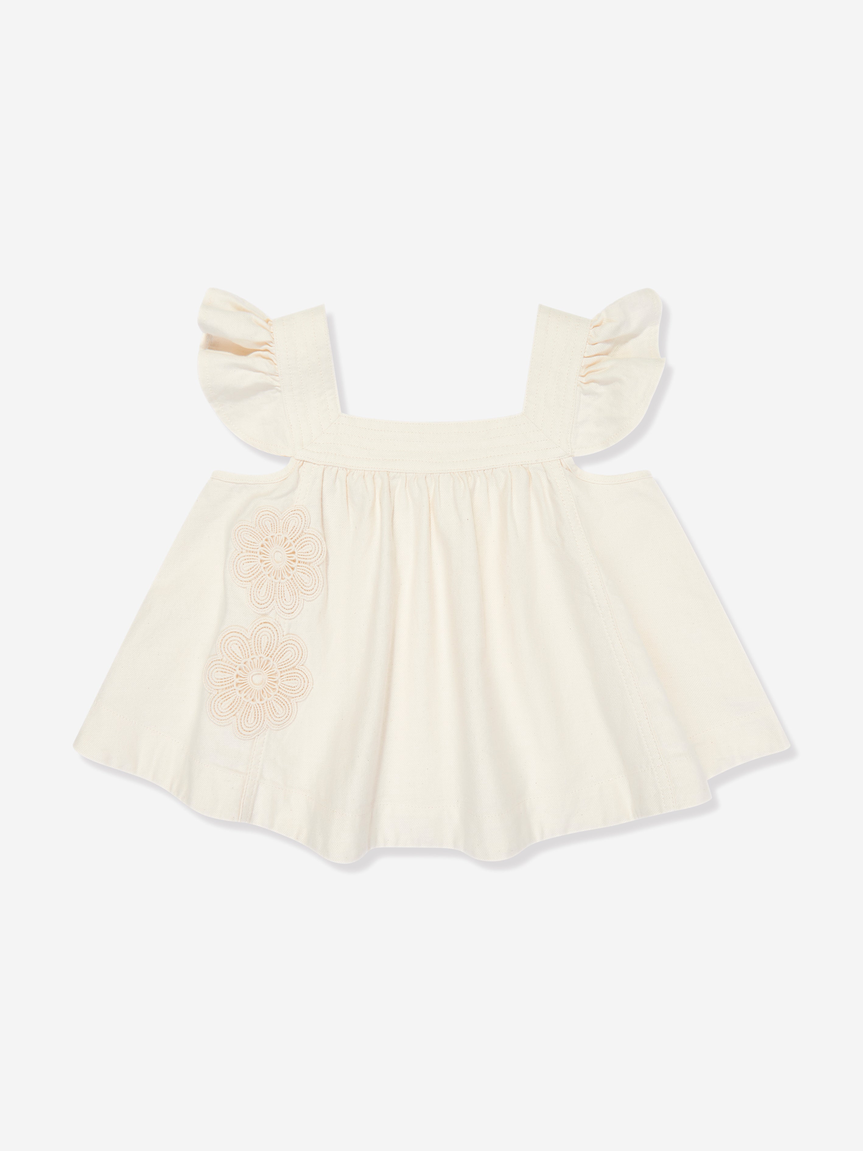 Zimmermann Girls Halliday Denim Top in Ivory Cheap Sale Popular
