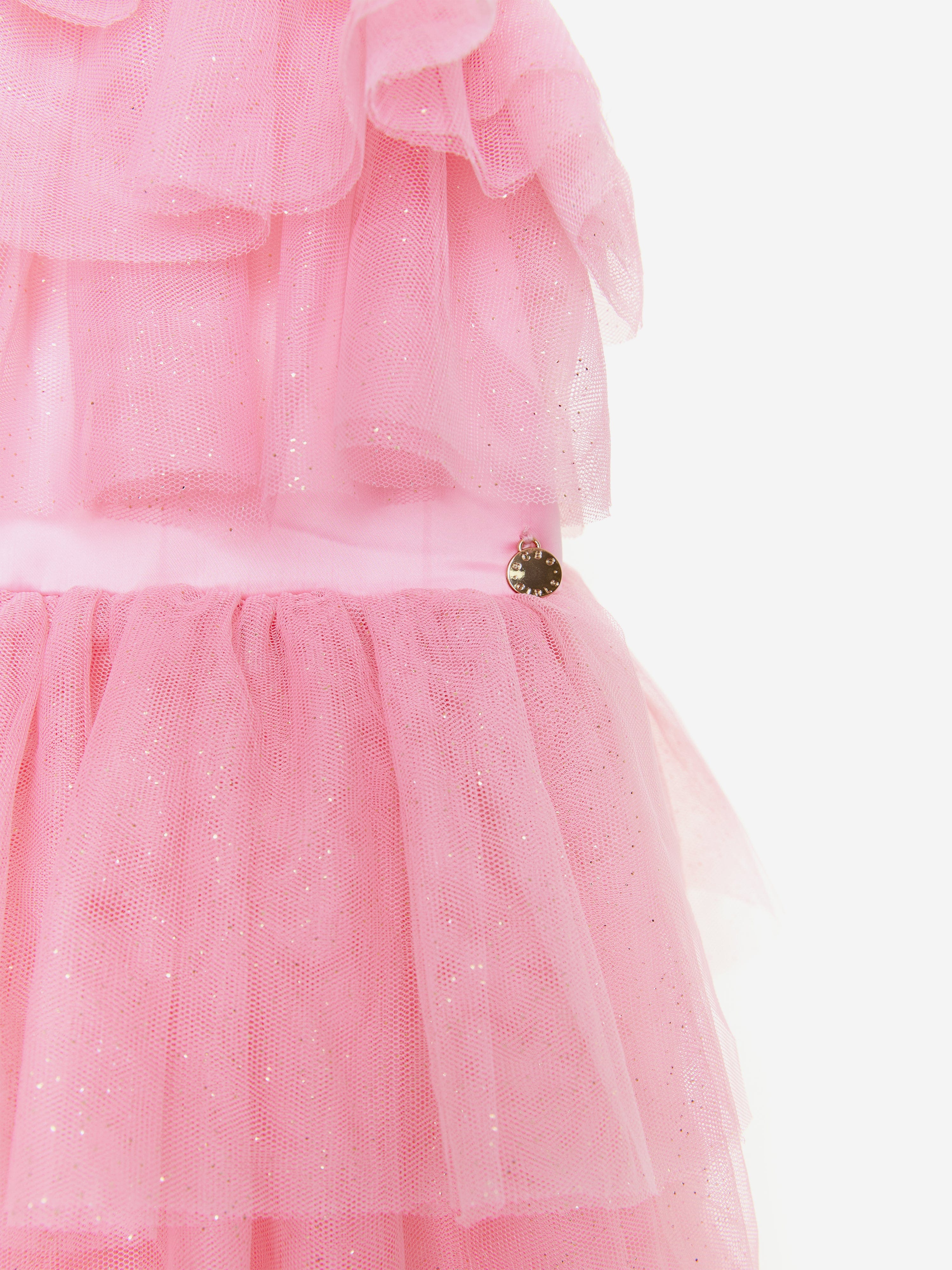 BCBG Girls Maxi Micro Plisse Tulle Dress in Pink Outlet Manchester