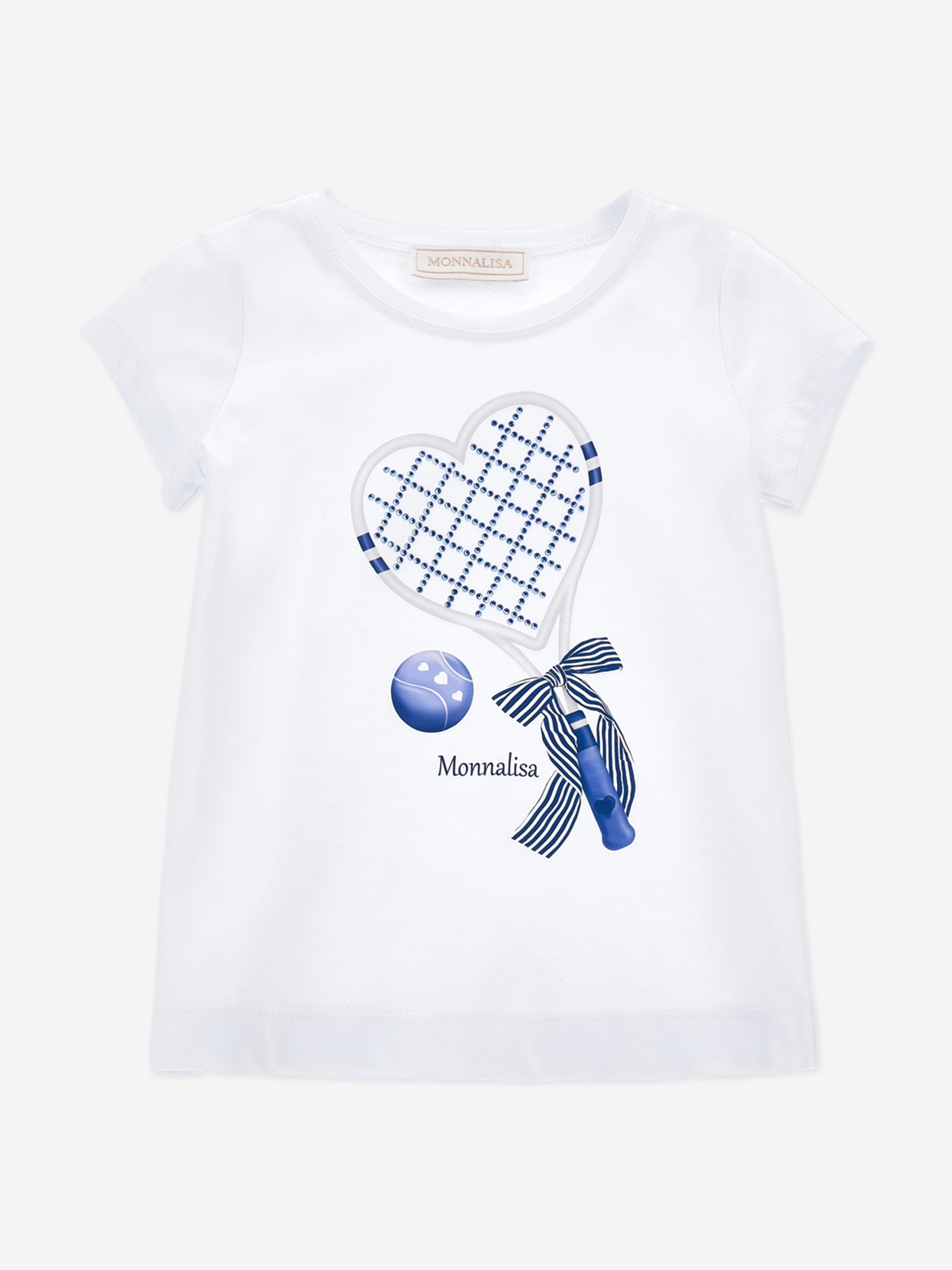 Girls Heart Racket and Ball T-Shirt in White Cost For Sale