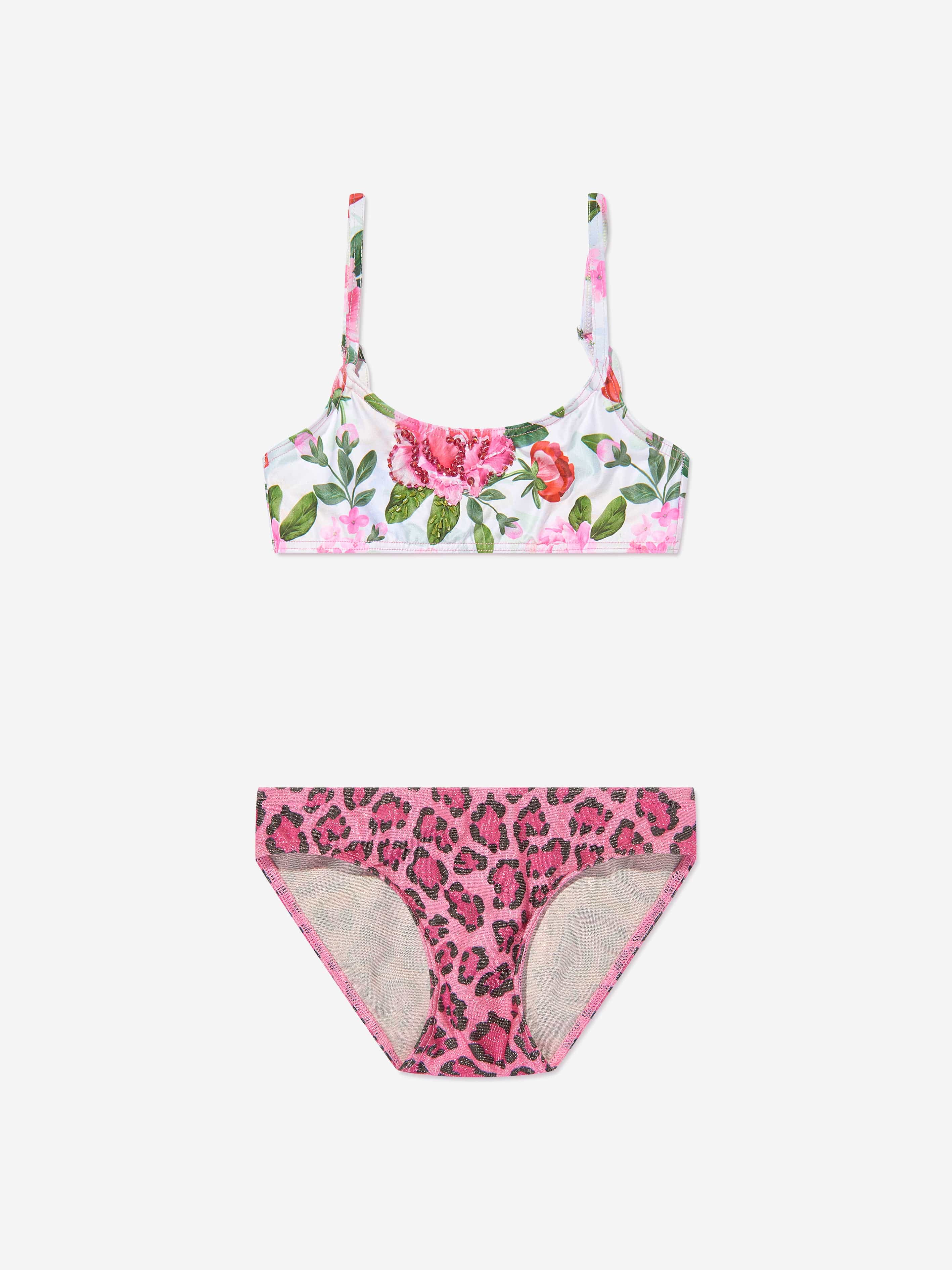 Selini Action Girls Leopard And Floral Bikini in Pink Clearance For Nice