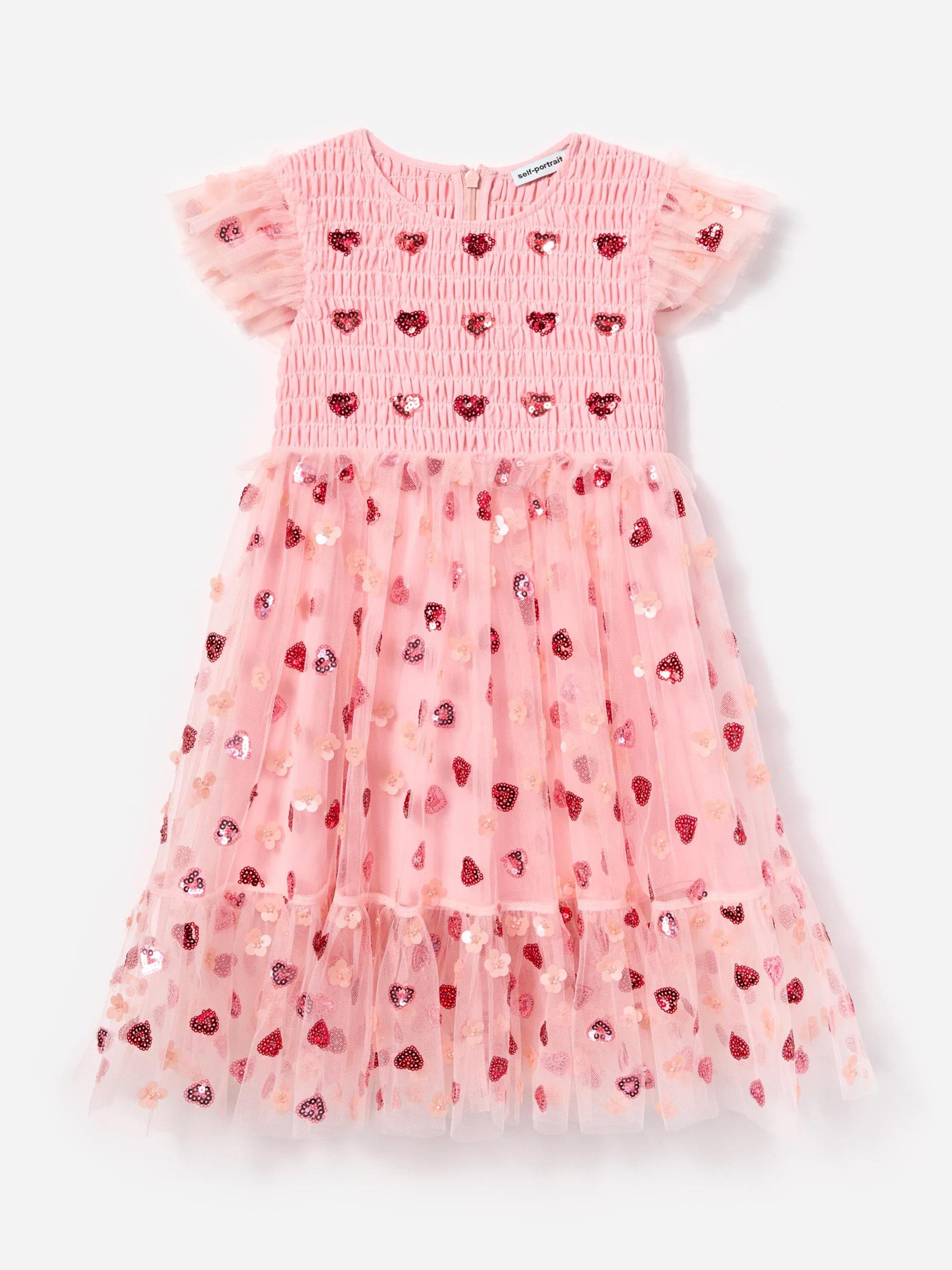 Girls Mesh Heart Sequin Dress in Pink Discount Best Pices