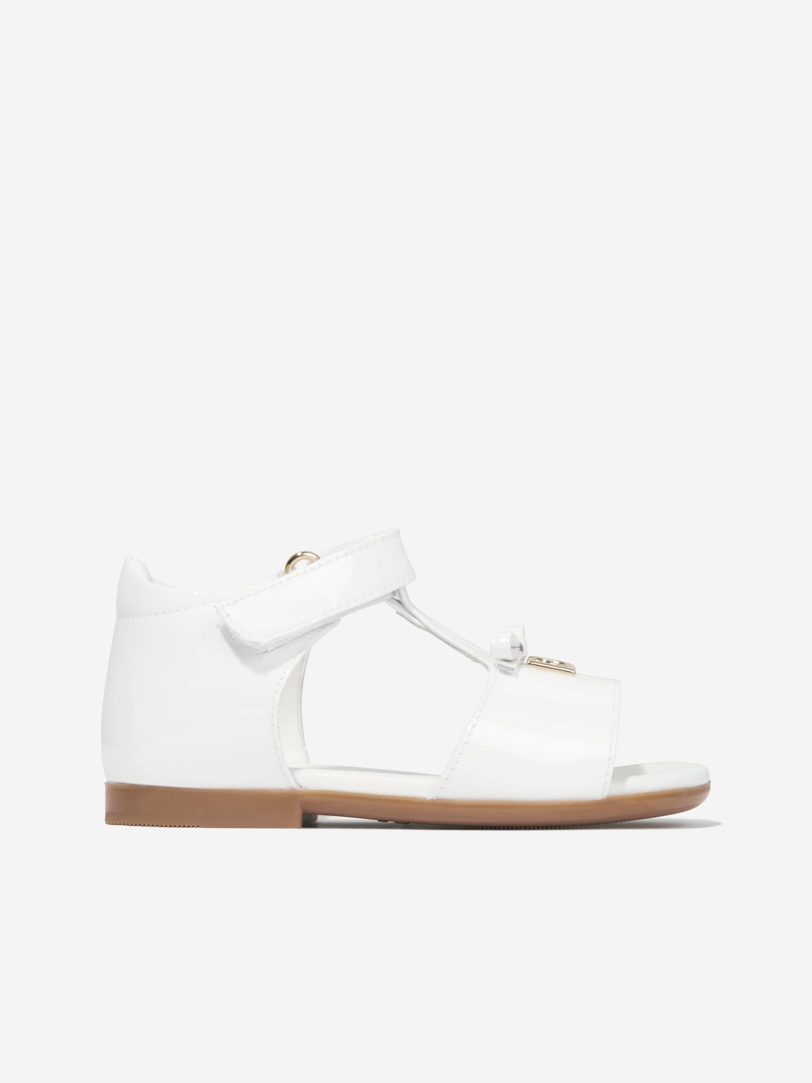 Dolce & Gabbana Girls Leather Logo Sandals in White Deals Online