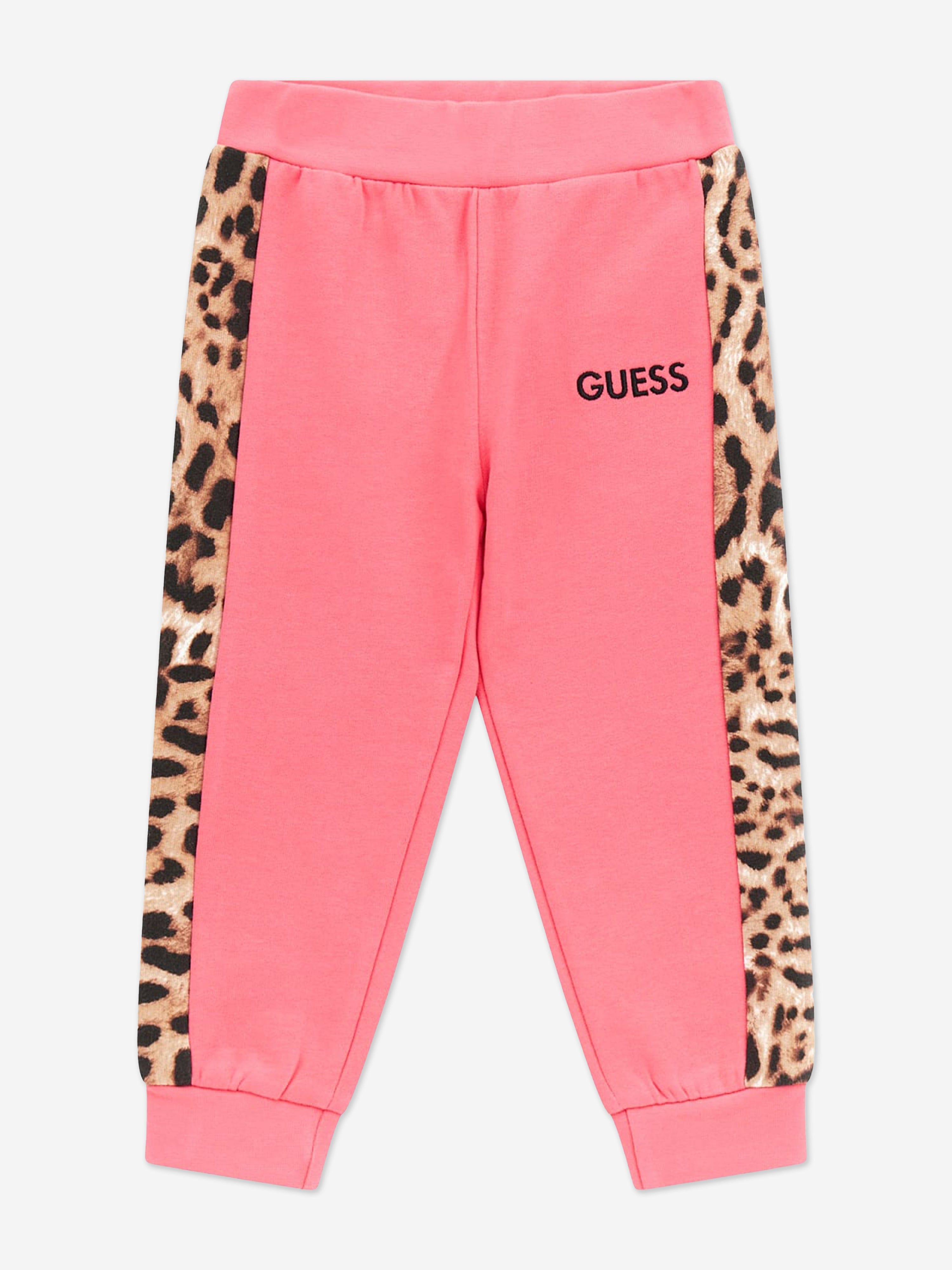 Guess Girls Leopard Trim Joggers in Pink Limited Edition