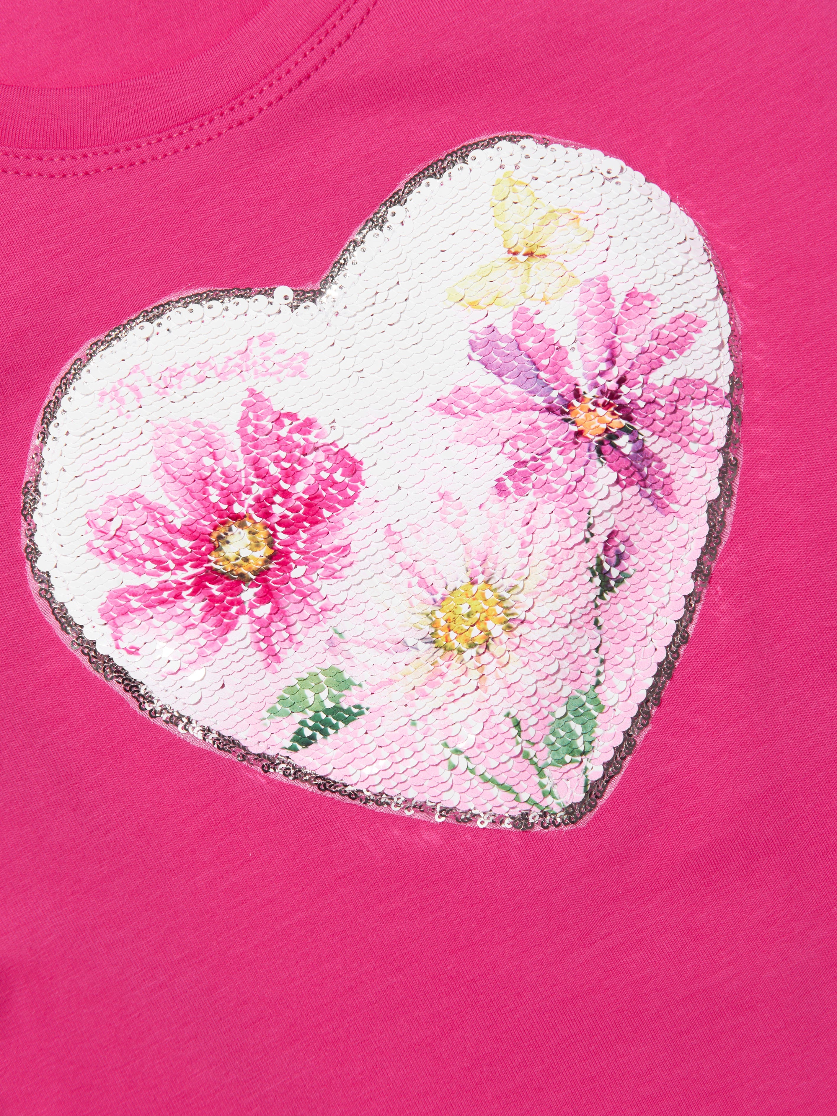 Monnalisa Girls Sequin Floral Heart T-Shirt in Pink Cheap Sale Buy