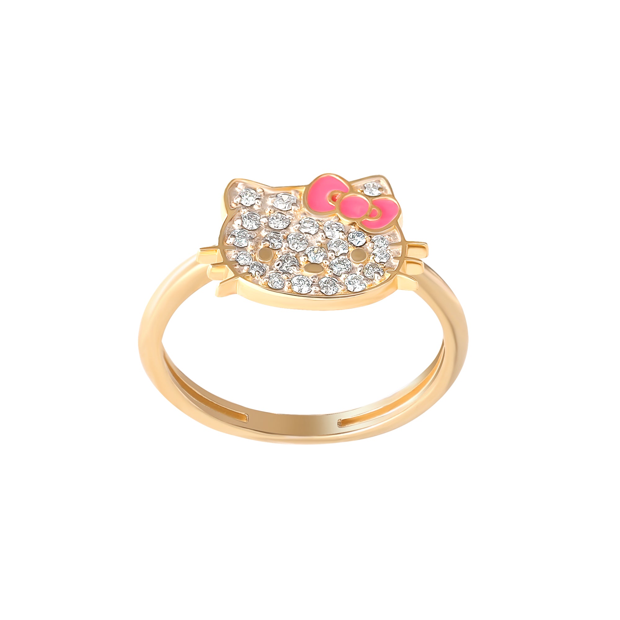 Hello Kitty 14K Yellow Gold Pav¨¦ Diamond Ring With Enamel Bow (Size 7 Only) Cheap Best Pices