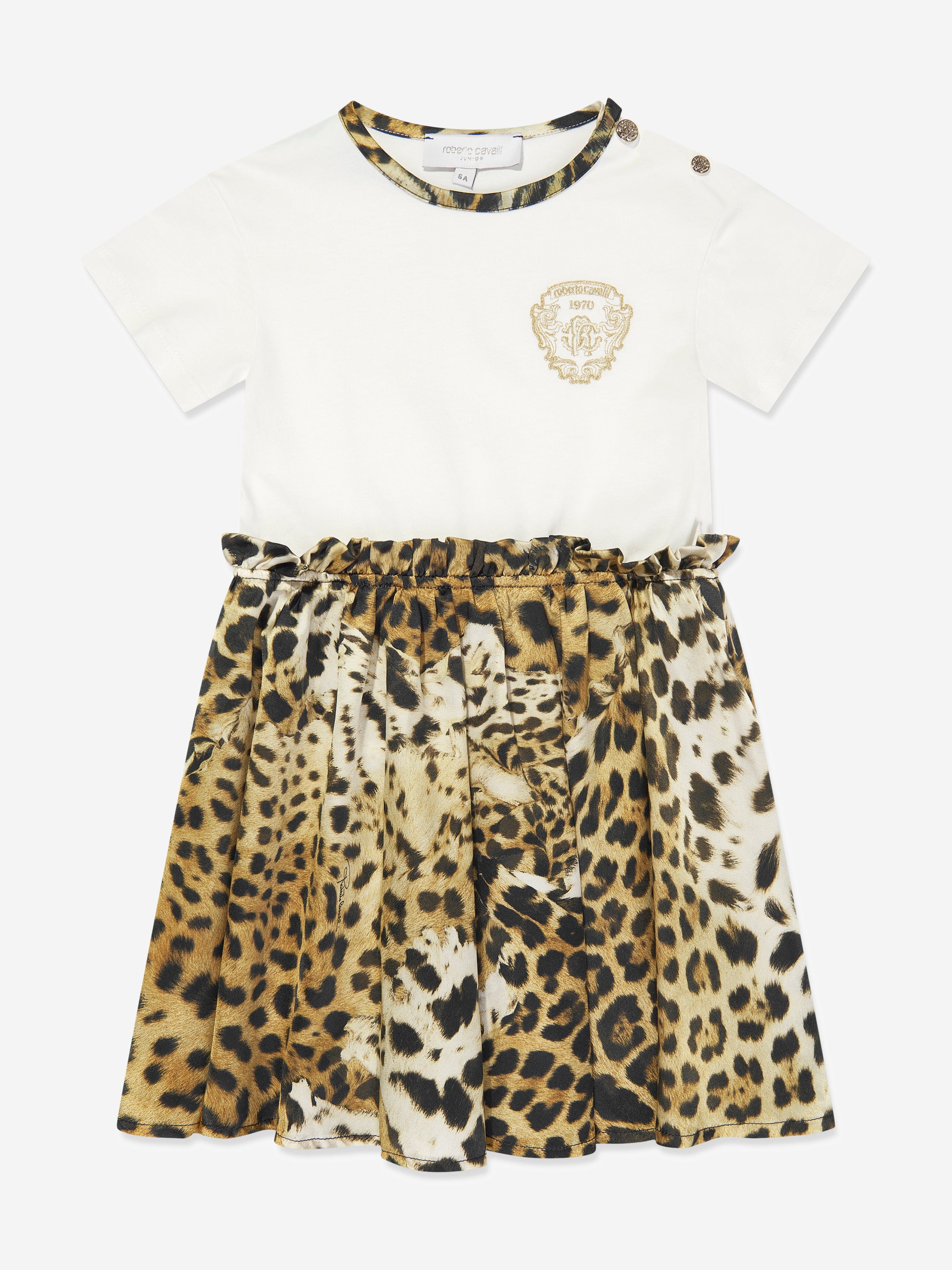 Roberto Cavalli Girls Silk and Jersey Jaguar in White Fashionable Cheap Pice