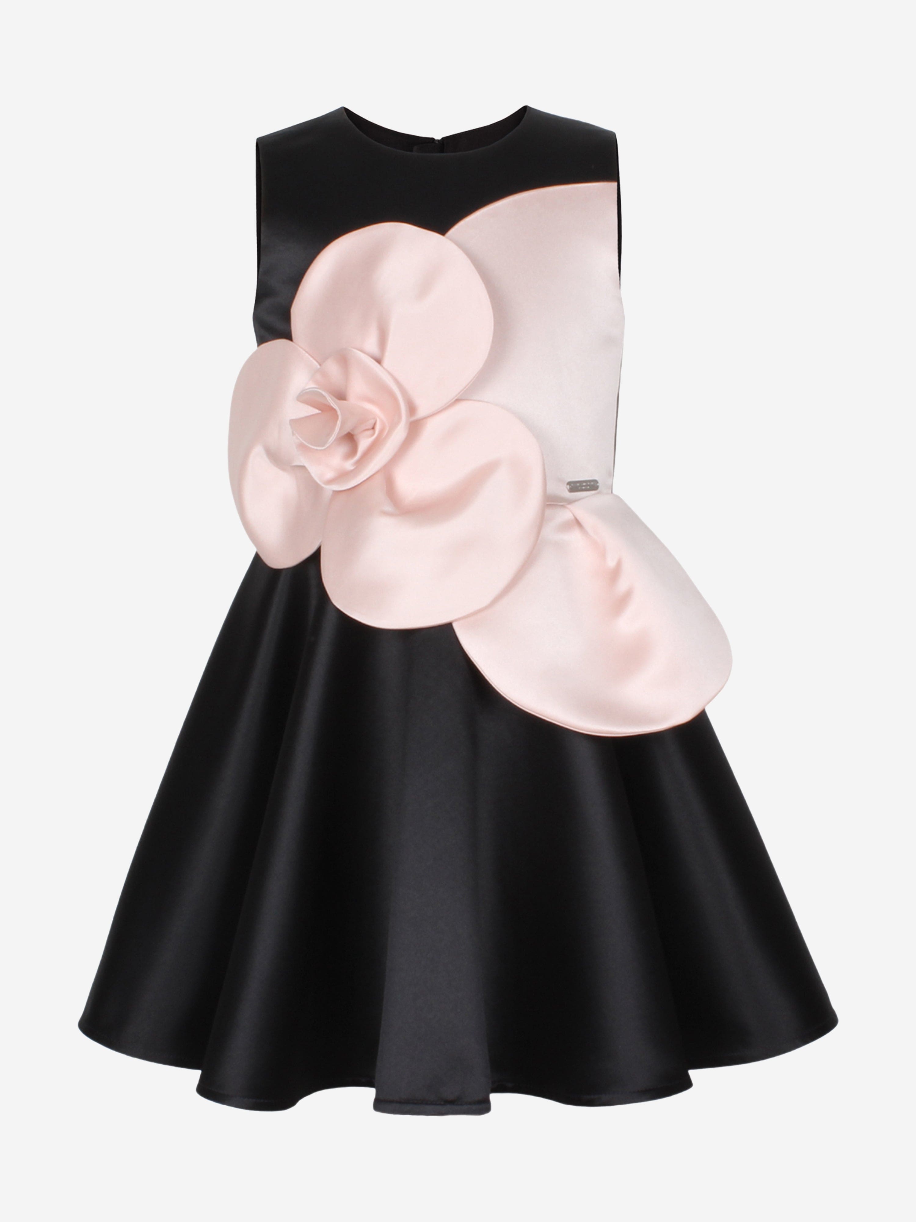 Girls From Bud To Bloom Satin Flower Dress in Black Cheap Sale Manchester Great Sale