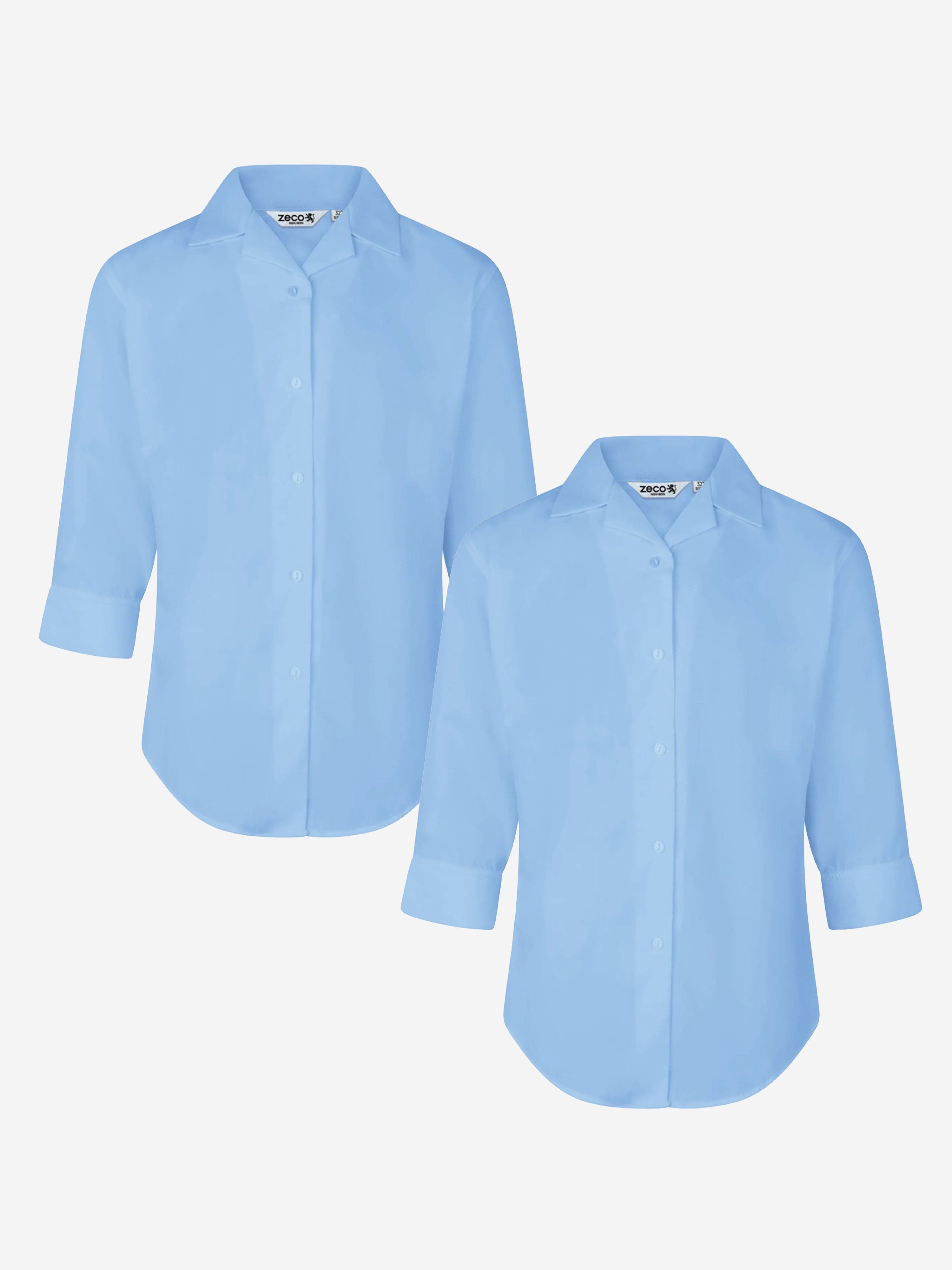 Zeco Girls School Fitted 3/4 Sleeve Non Iron Blouse Twin Pack in Blue Latest Collections