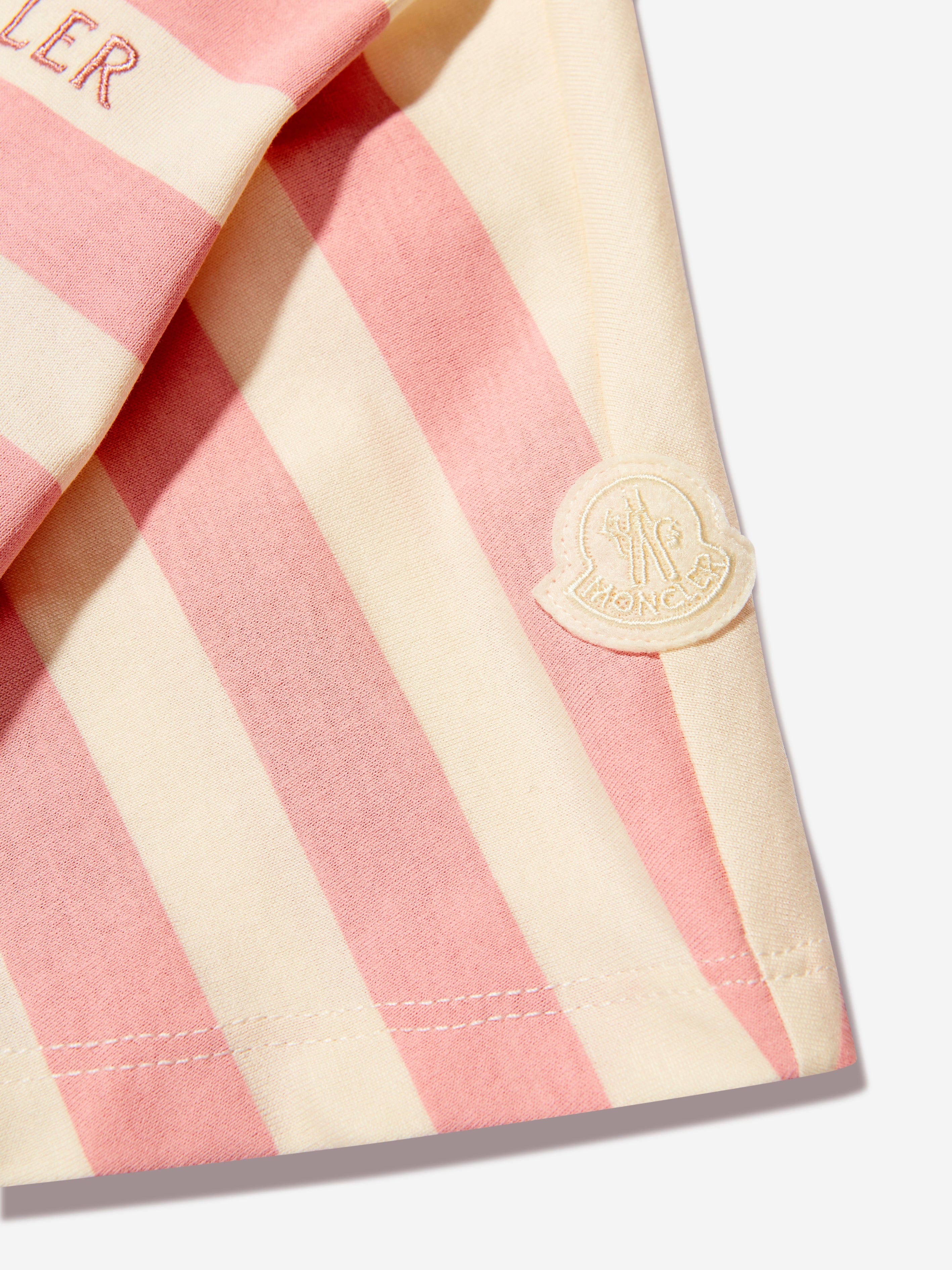 Moncler Enfant Girls Striped Logo T-Shirt in Cream For Sale Online