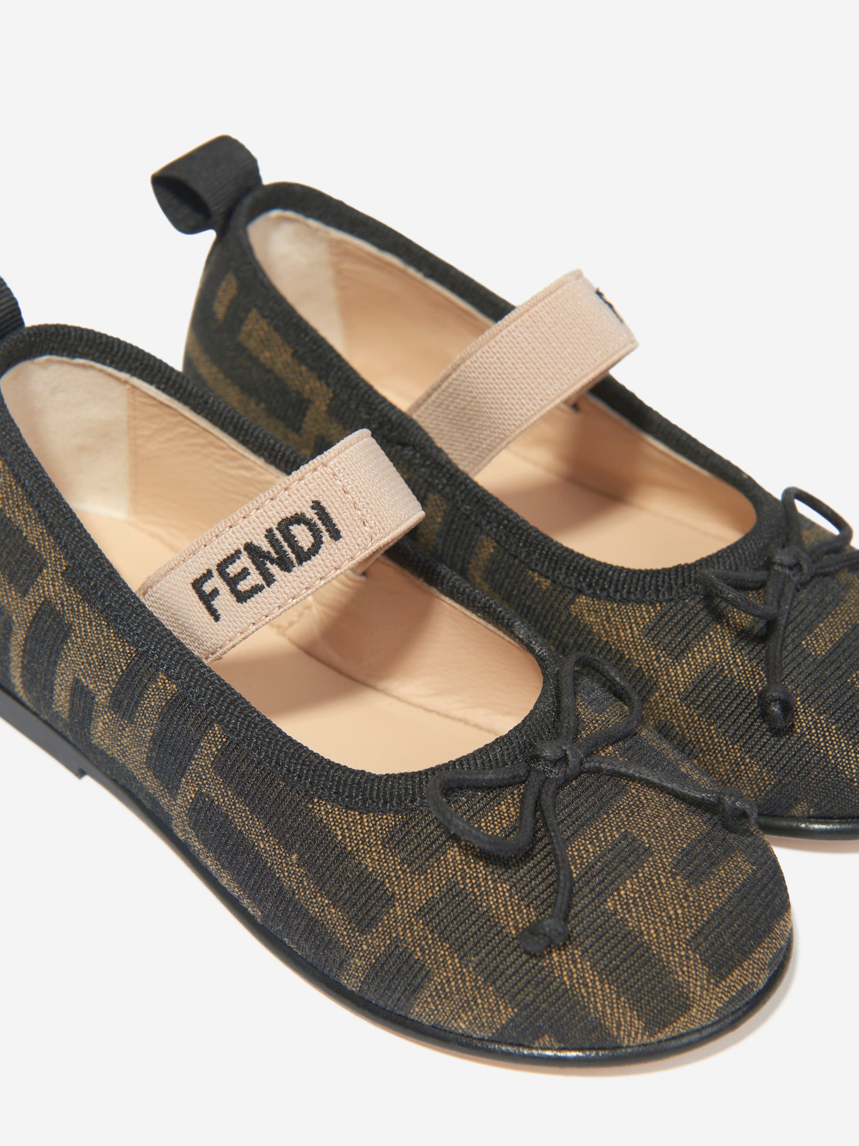 Fendi Girls FF Jacquard Ballerinas in Brown Free Shipping Recommend