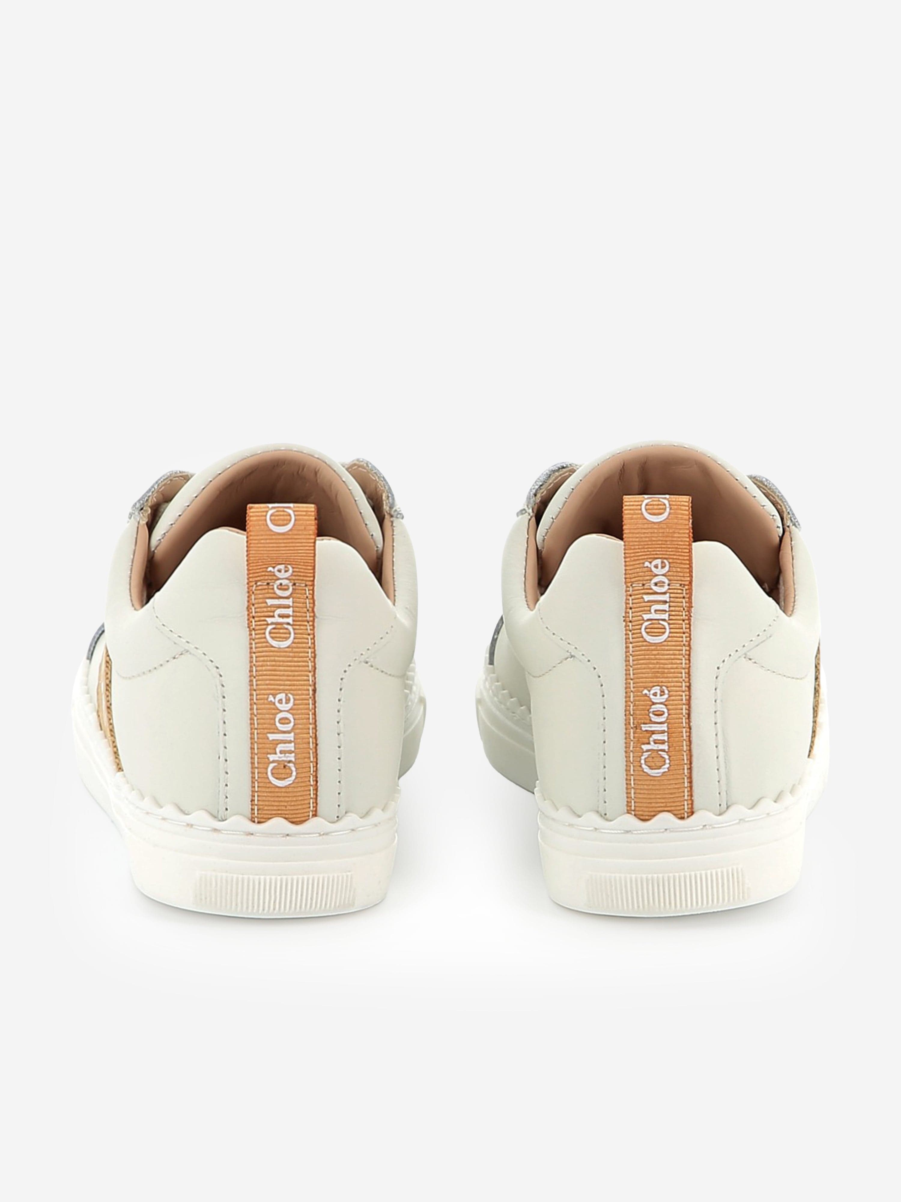 Chlo¨¦ Girls Leather Logo Trainers in Beige Cheap Outlet Locations