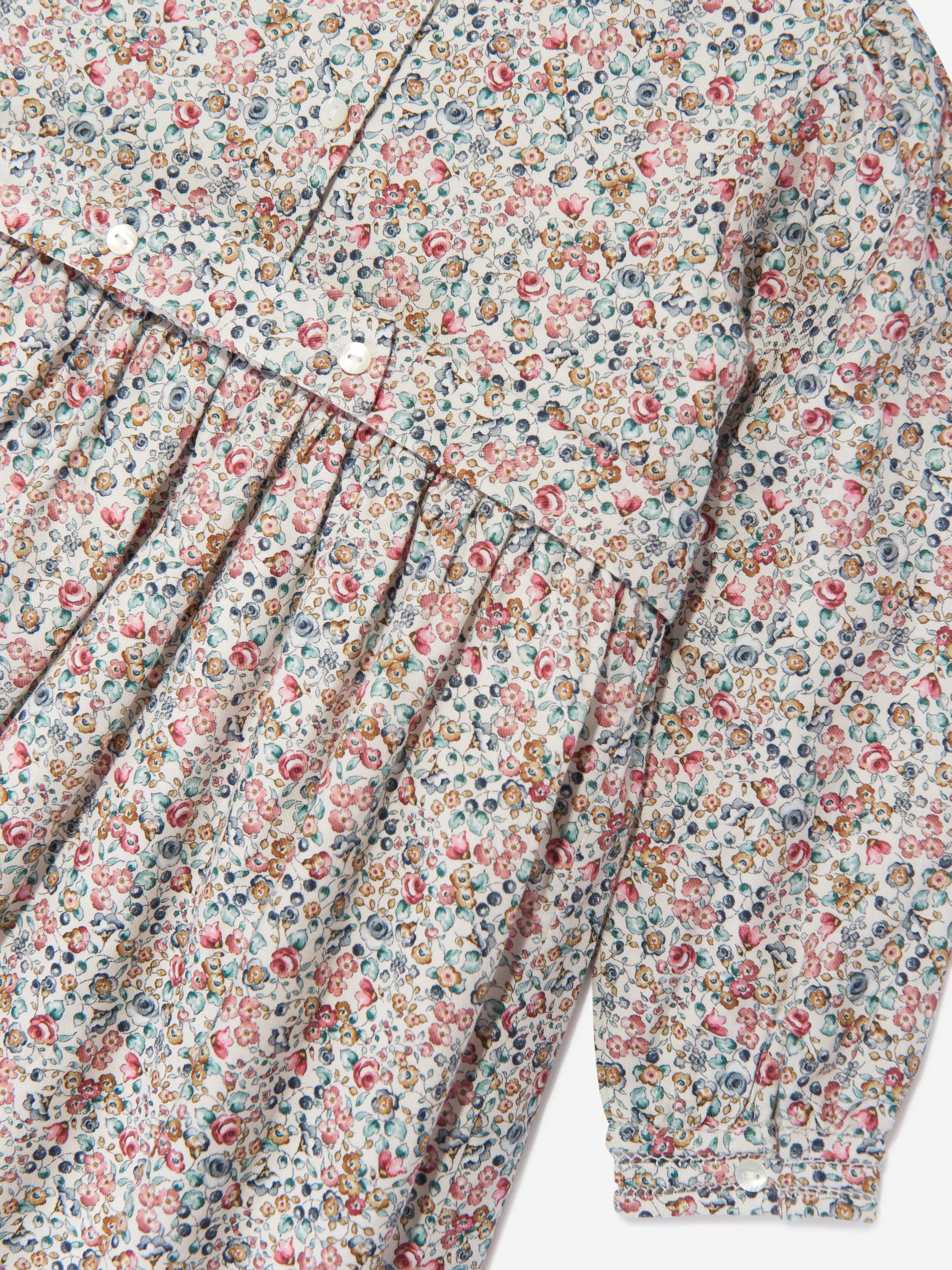 Sarah Louise Girls Floral Smocked Dress in Blue Outlet Online
