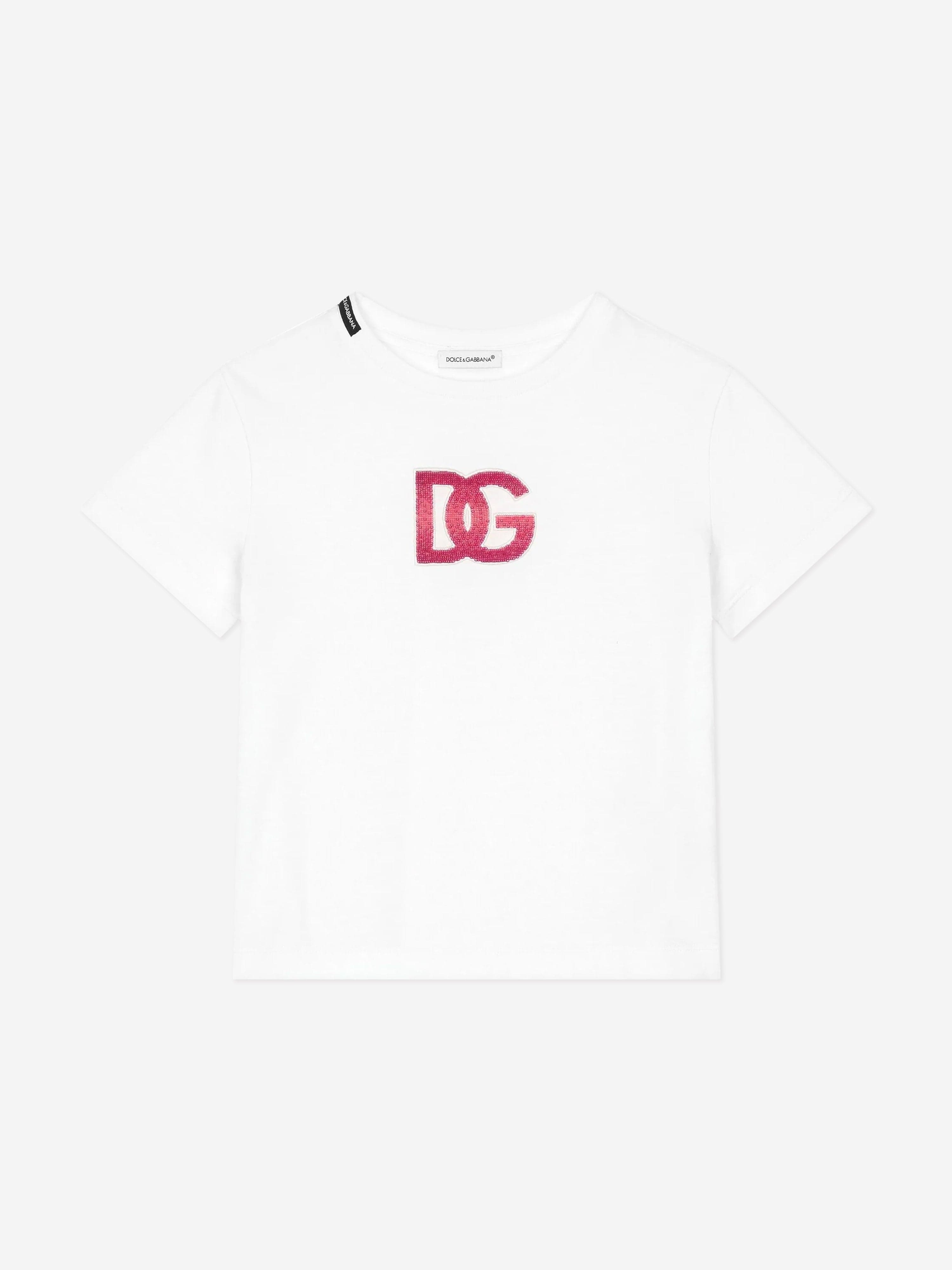 Dolce & Gabbana Girls Embroidered Logo T-Shirt in White Recommend For Sale