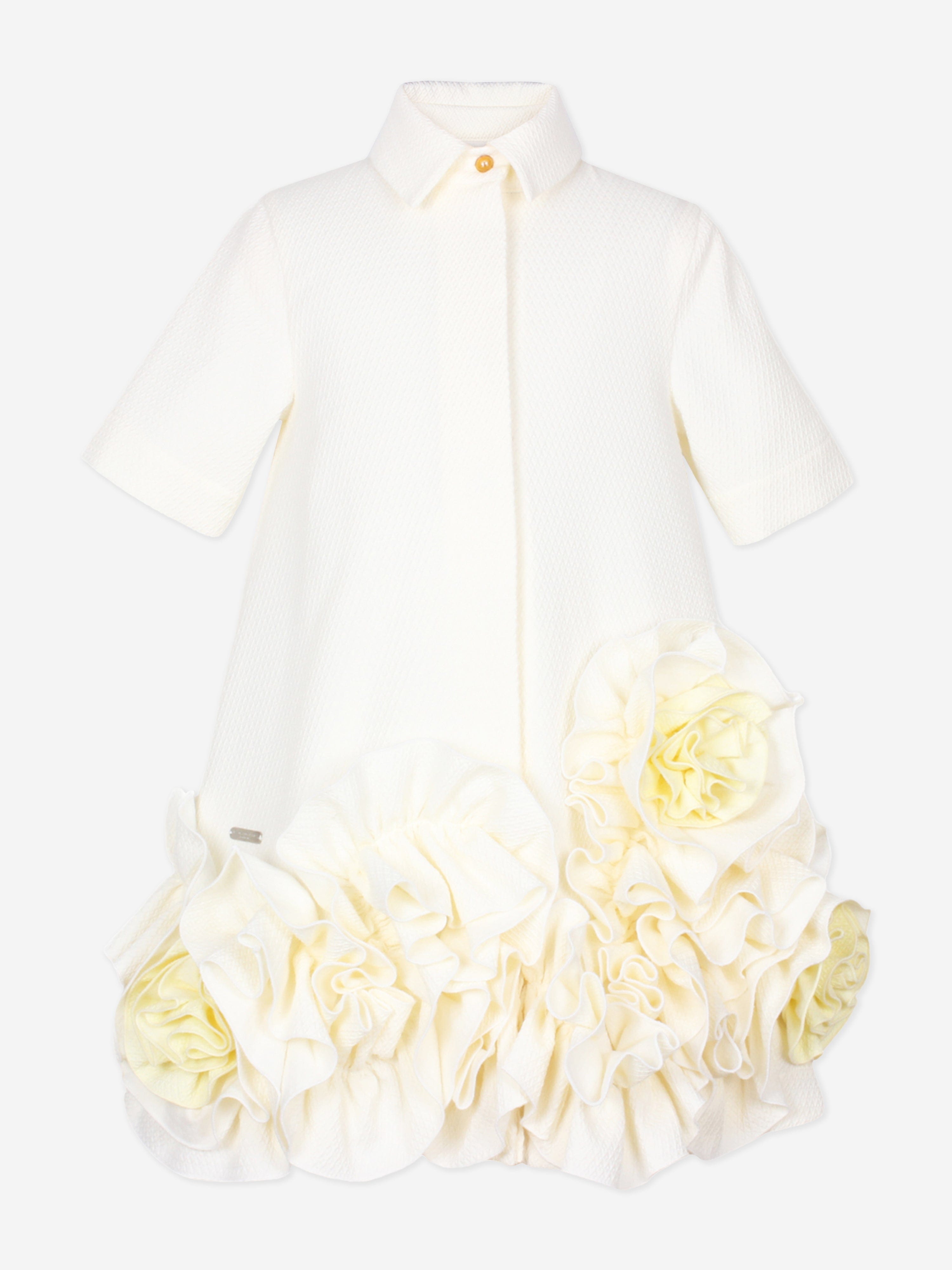 Jessie And James Girls Dream On Frilly Flower Dress in Ivory Free Shipping Online