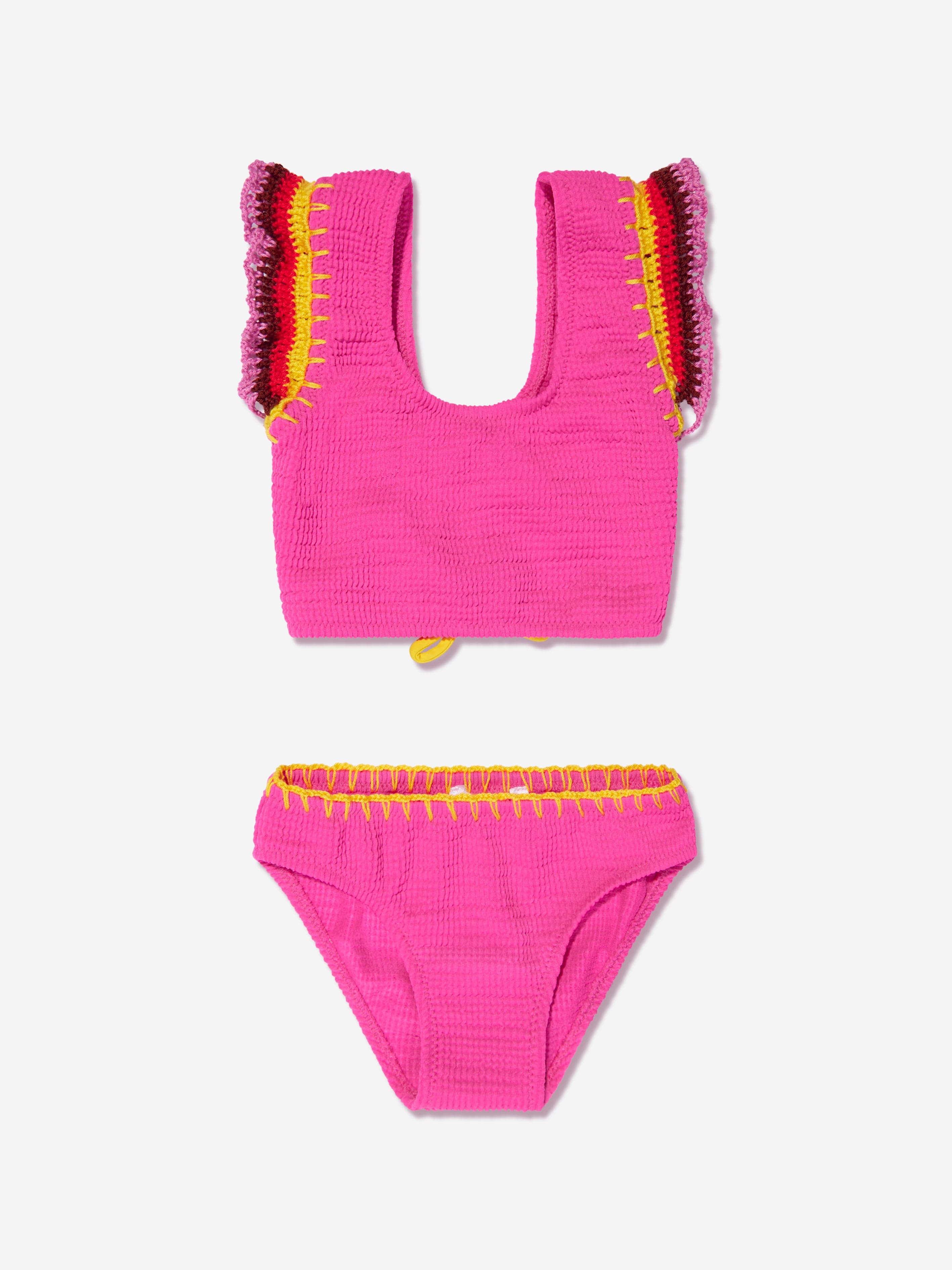 Nessi Byrd Girls Suma Frill Sleeve Bikini in Pink Reliable
