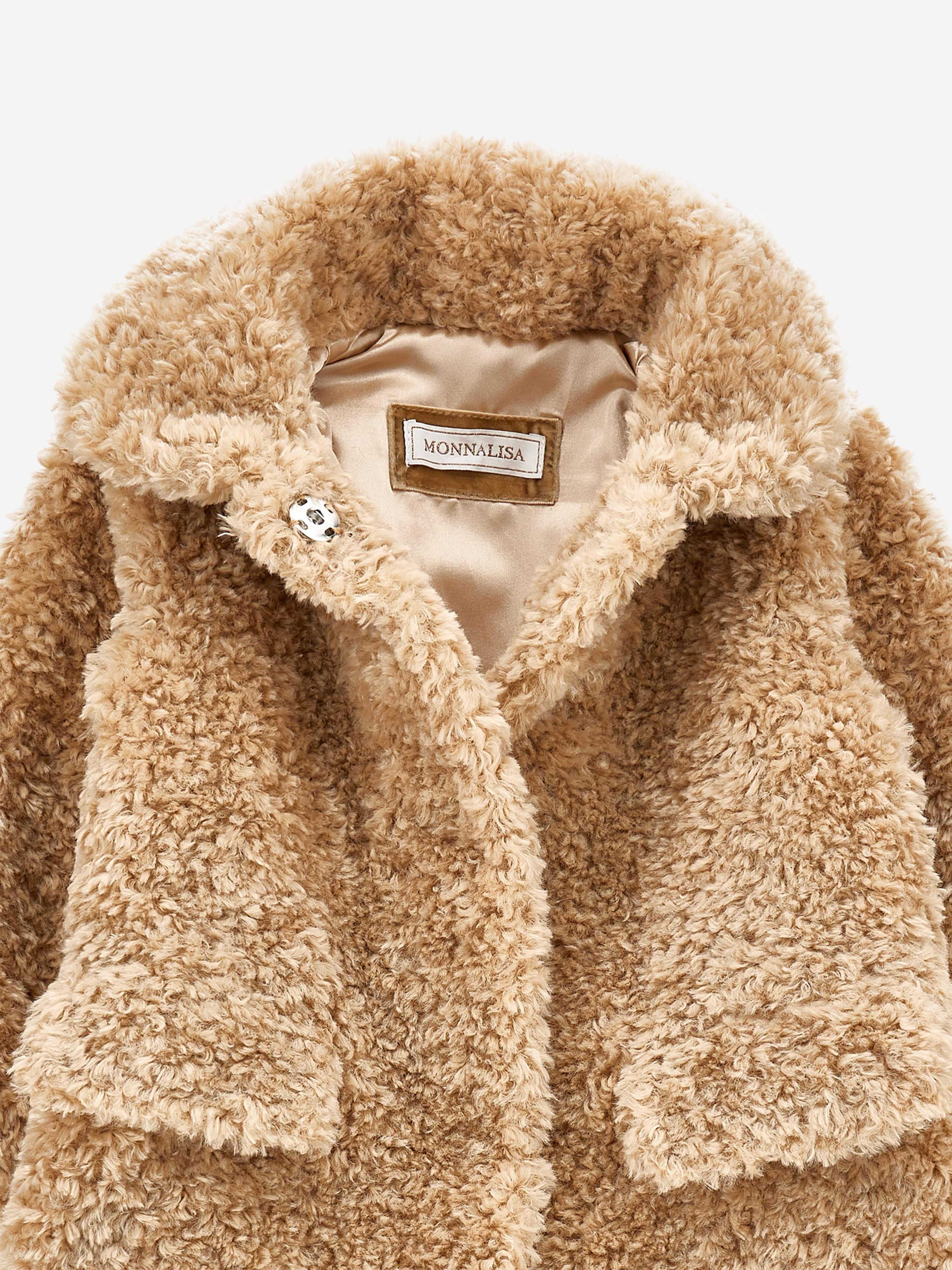 Monnalisa Baby Girls Faux Fur Long Coat in Beige Brand New Unisex