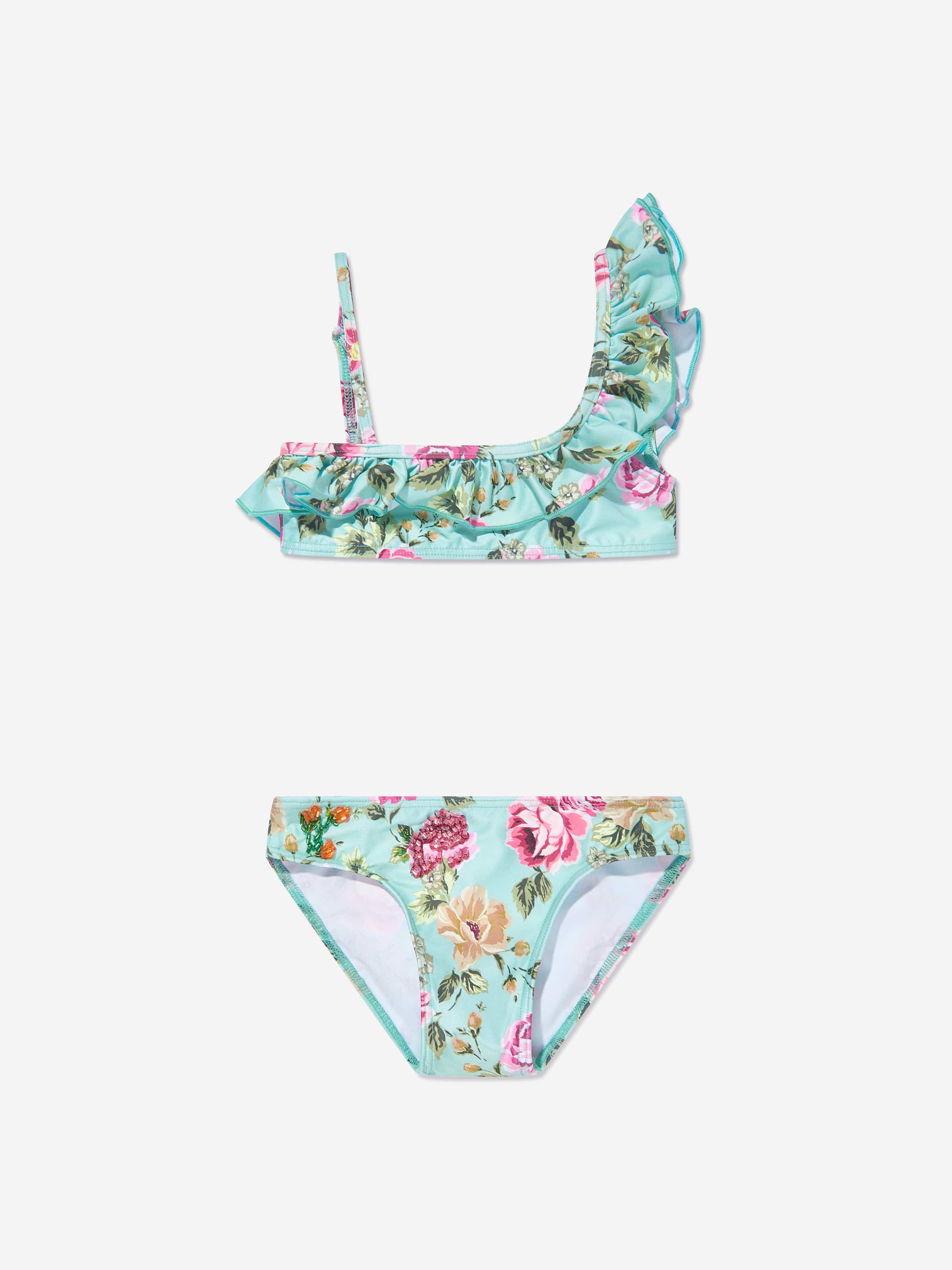 Selini Action Girls Floral And Checked Bikini in Multicolour Sale Classic